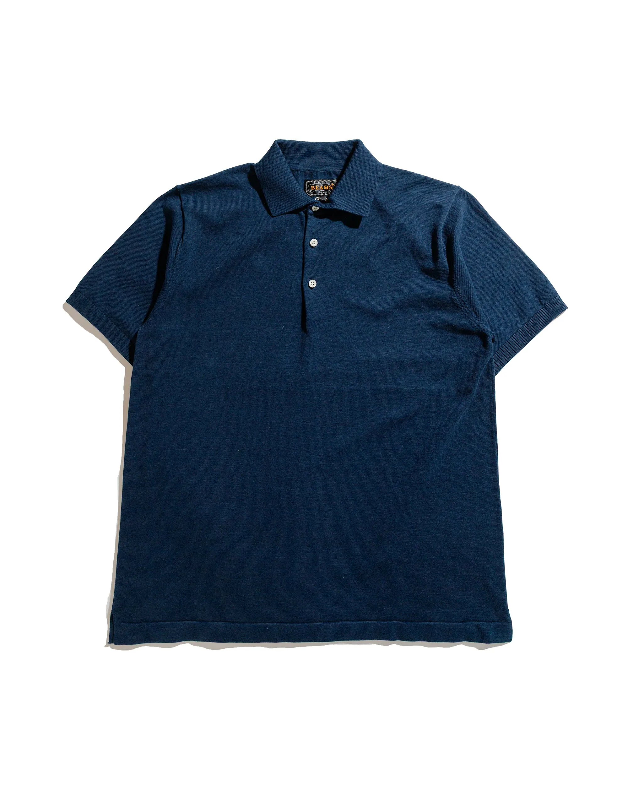 Beams Plus Knit Polo Solid 12G Navy sold by Lost & Found