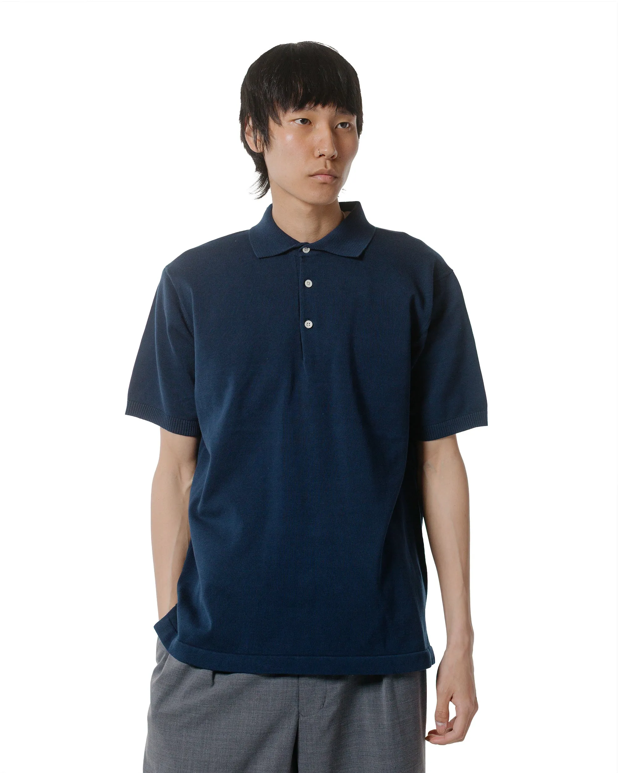 Beams Plus Knit Polo Solid 12G Navy sold by Lost & Found product image thumbnail 2