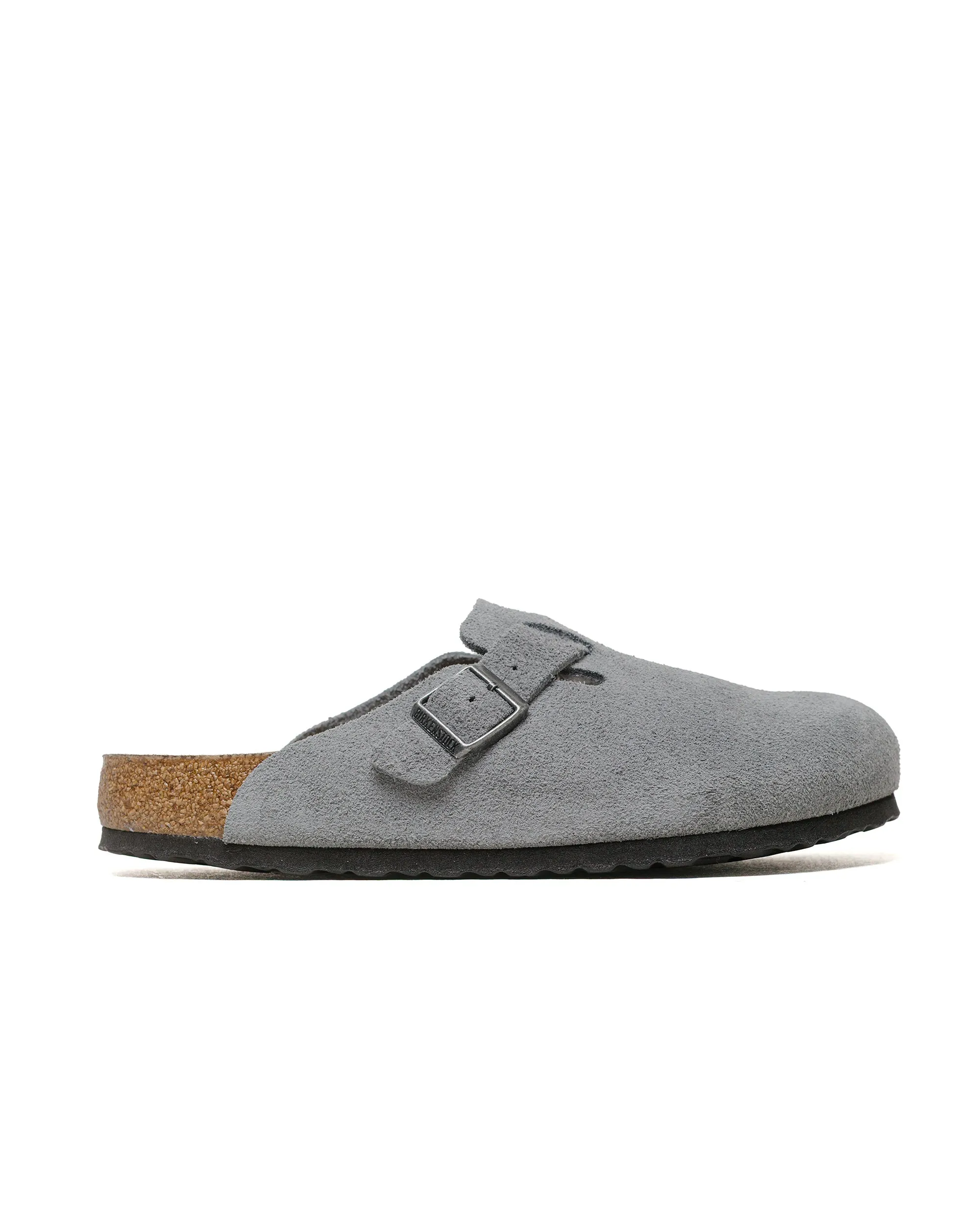 Birkenstock Boston Basalt Gray Suede sold by Lost & Found