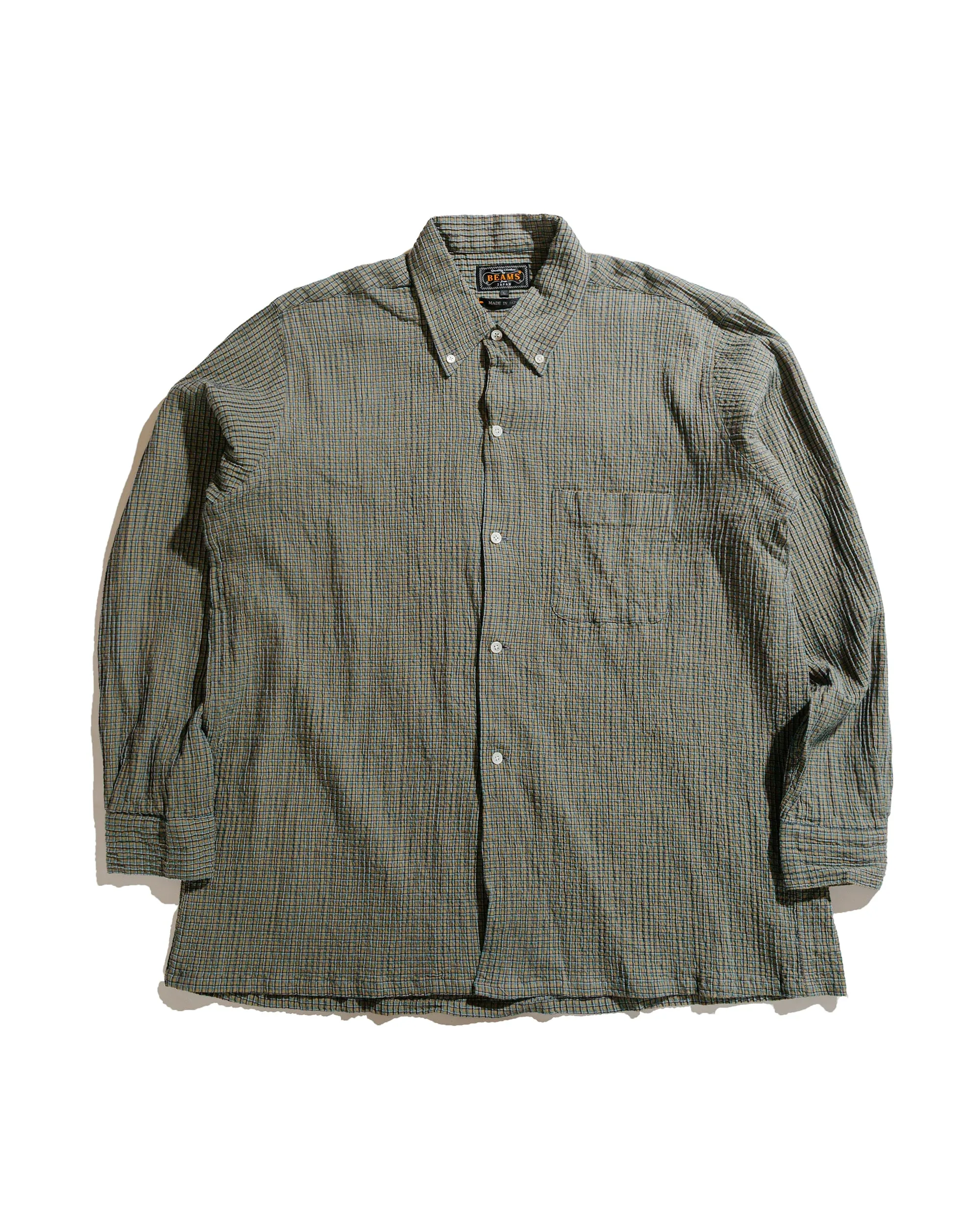 Beams Plus Open B.D. Plaid Olive sold by Lost & Found