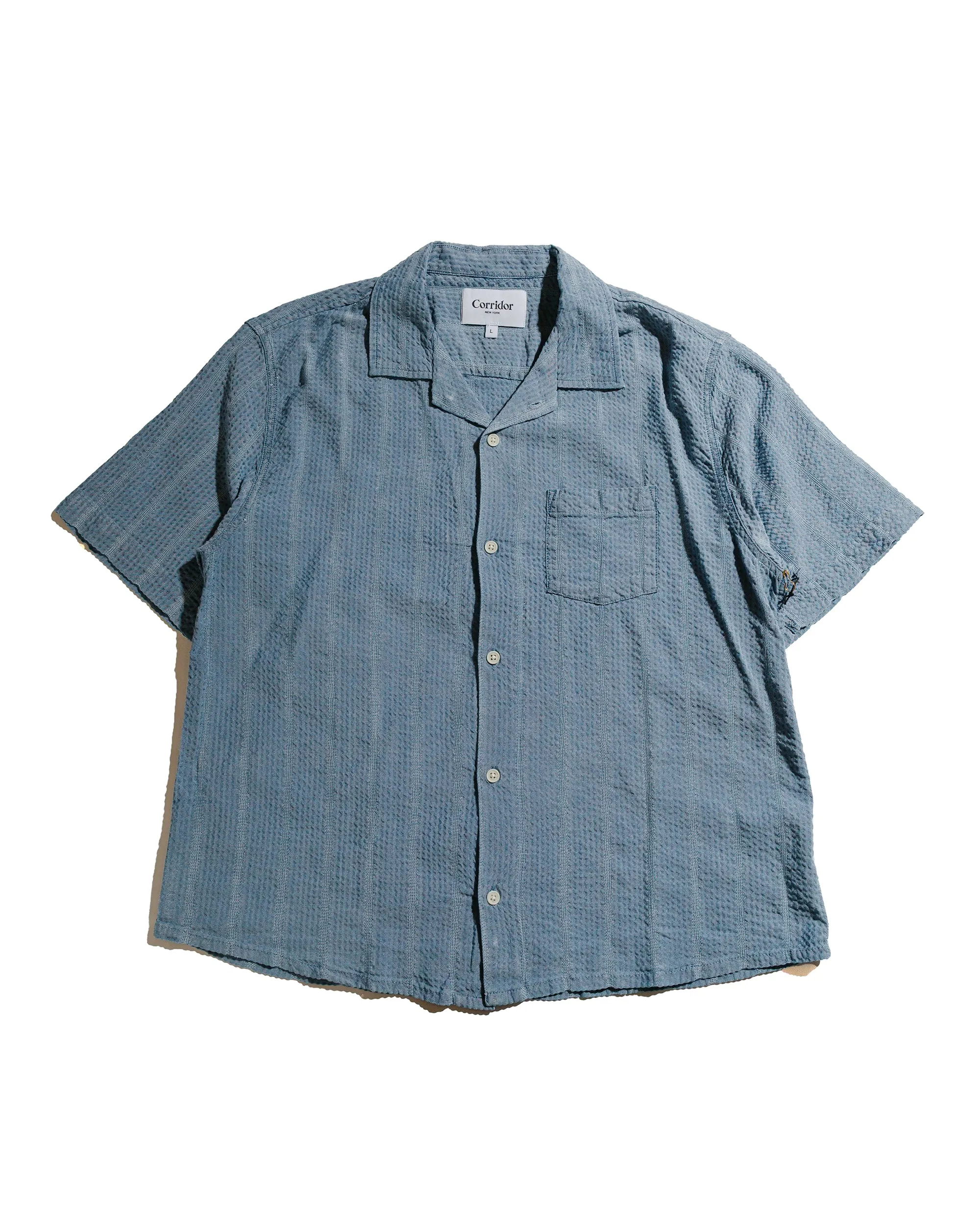 Corridor Striped Seersucker SS Indigo sold by Lost & Found