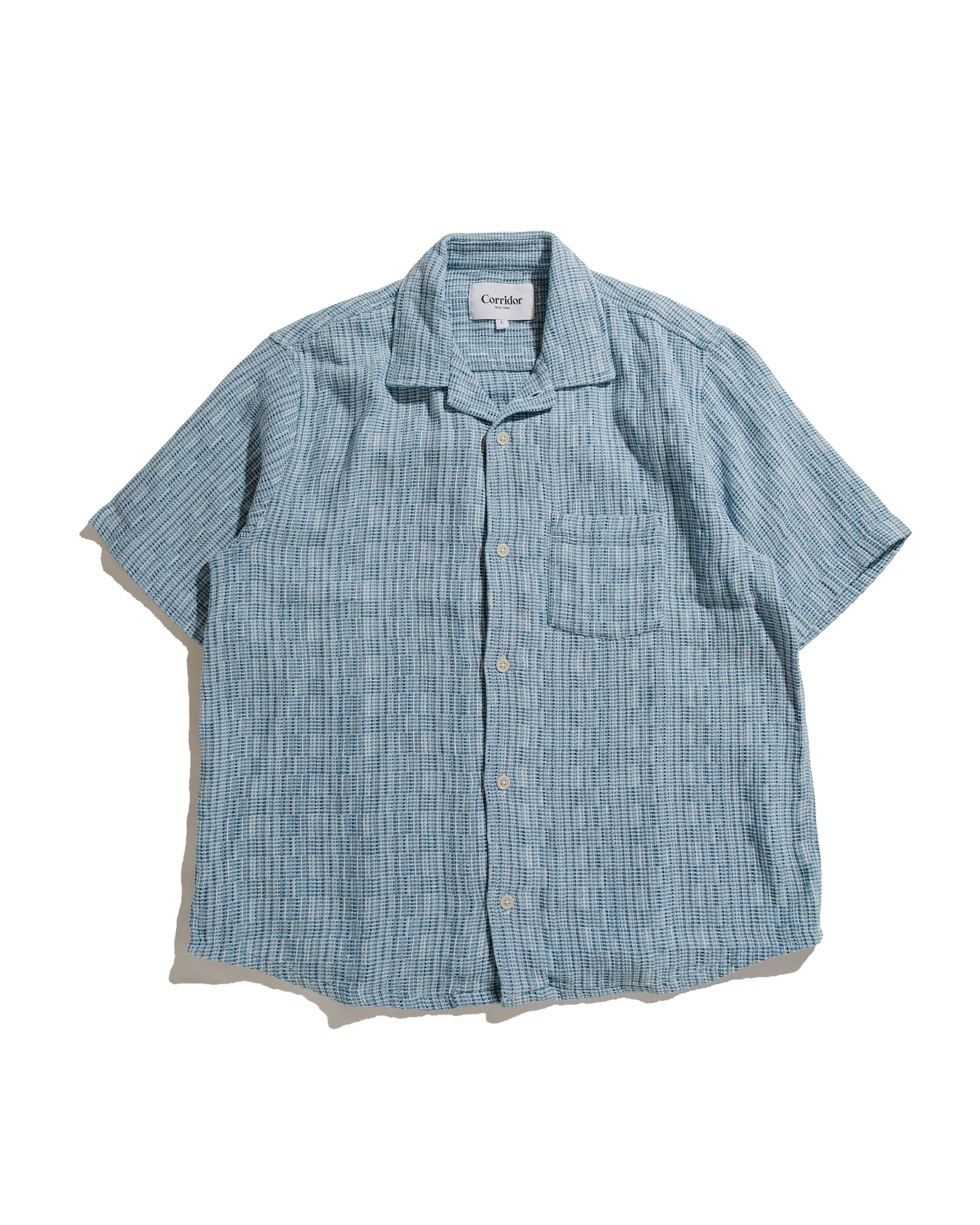 Corridor Rainbow Weave SS Camp Indigo sold by Lost & Found