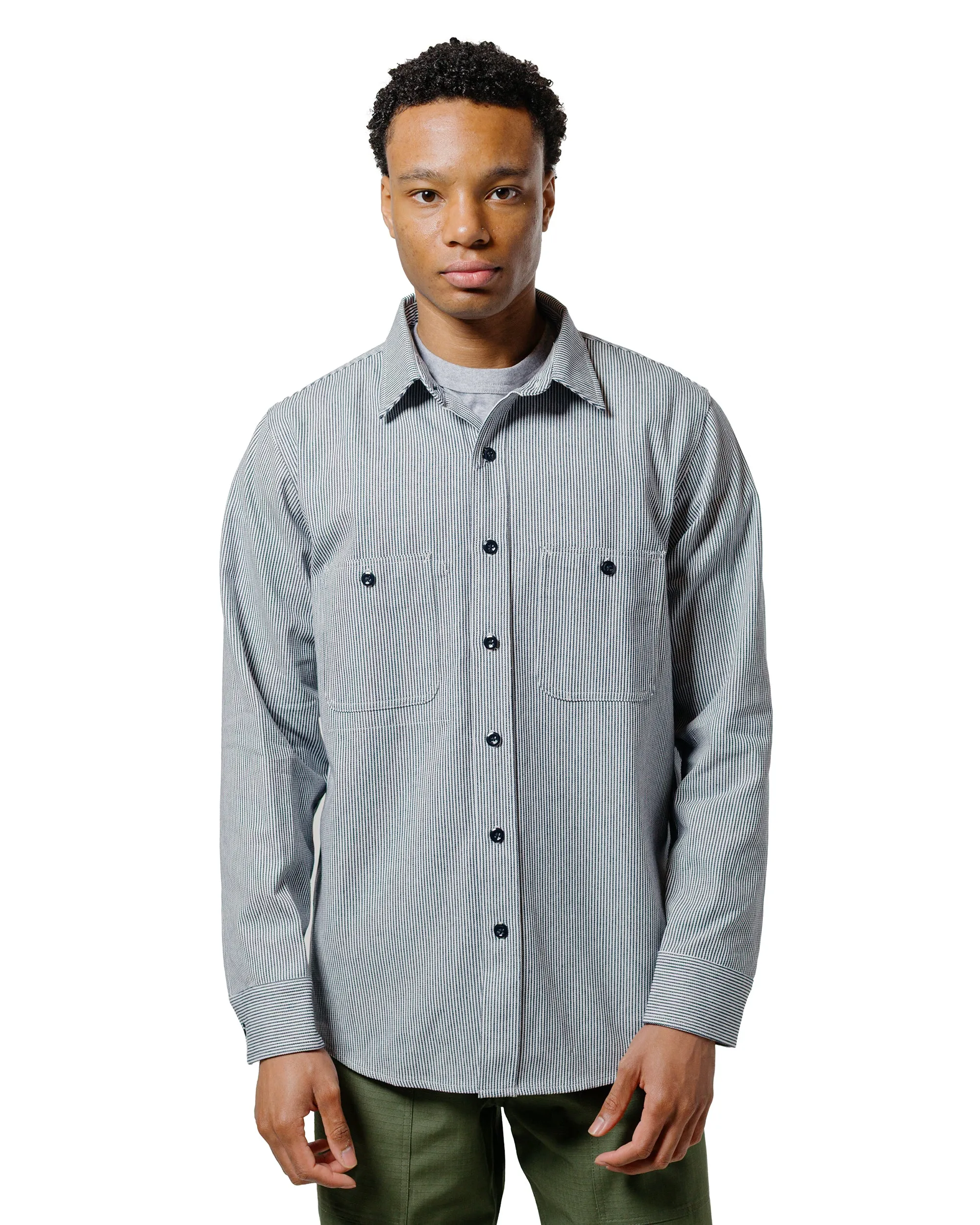 Randy's Garments 3-Pocket Work Shirt 8oz Narrow Stripe Cotton Denim White/Indigo sold by Lost & Found product image thumbnail 2