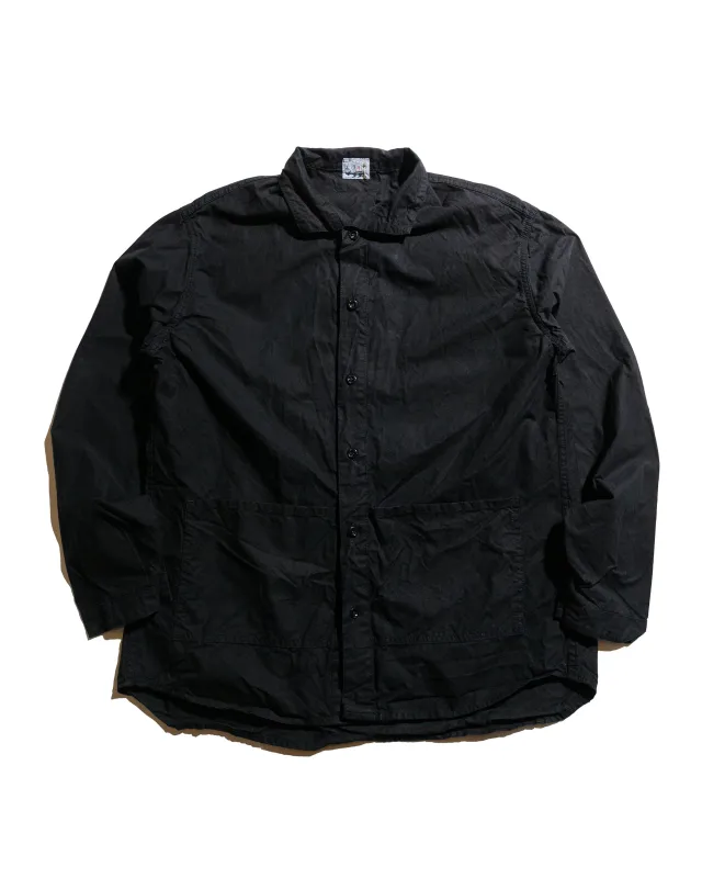 Tender Type 468 Flipped Collar Shirt Black Cotton Panama Hadal Blue made by Tender