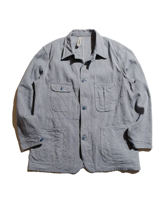 Cohérence Jackson Linen/Cotton Chevron Jacket Blue sold by Lost & Found