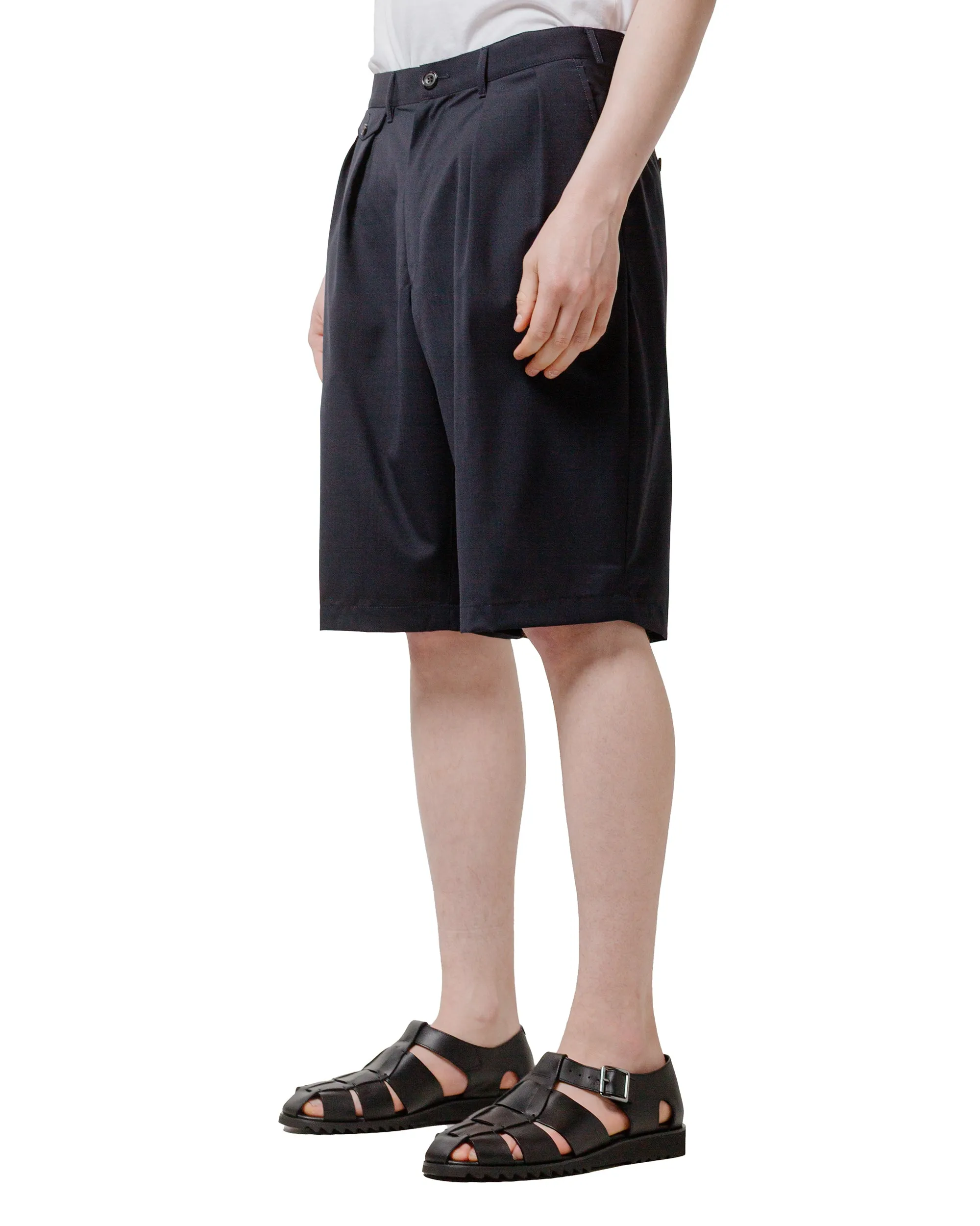 Beams Plus 2Pleats Shorts Wool Tropical Navy sold by Lost & Found product image thumbnail 2