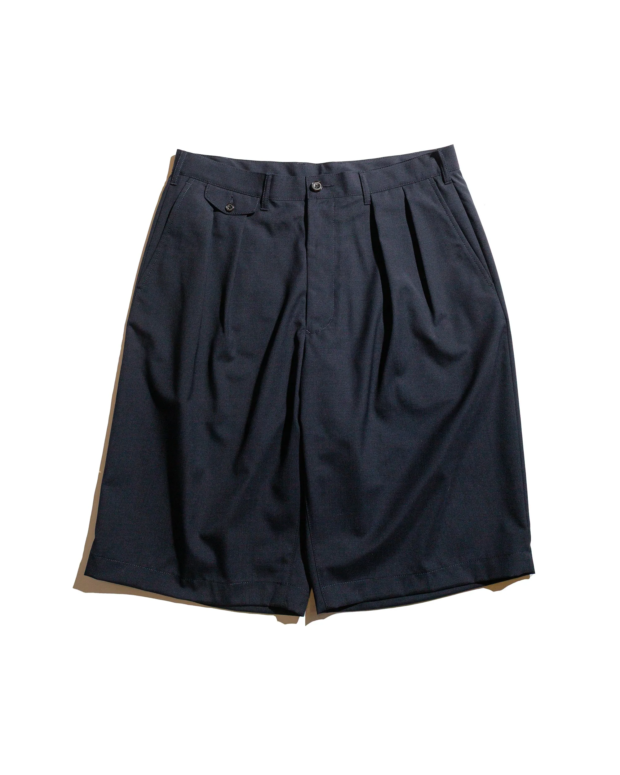 Beams Plus 2Pleats Shorts Wool Tropical Navy sold by Lost & Found
