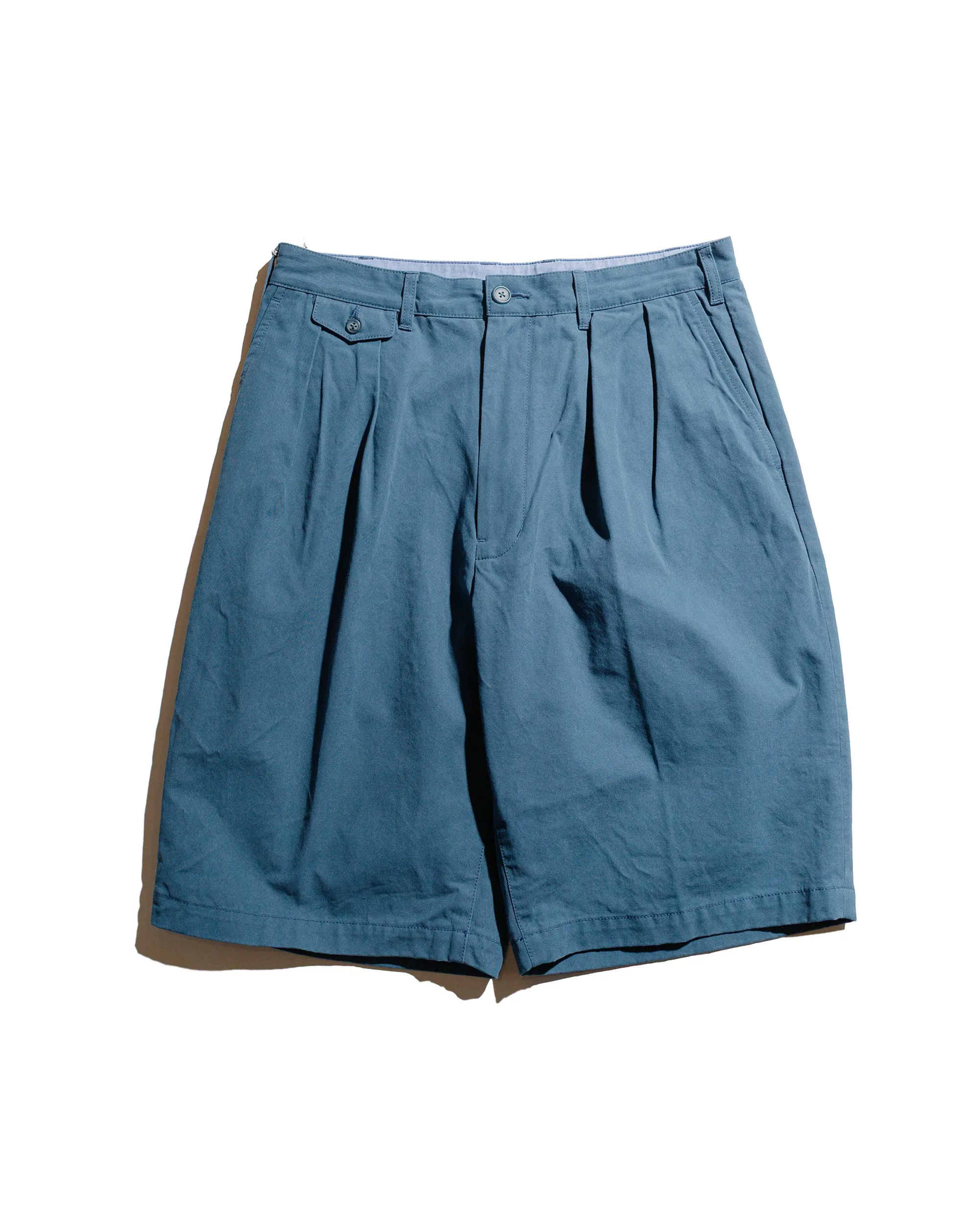 Beams Plus 2Pleats Shorts Twill Bio Washed Sax sold by Lost & Found