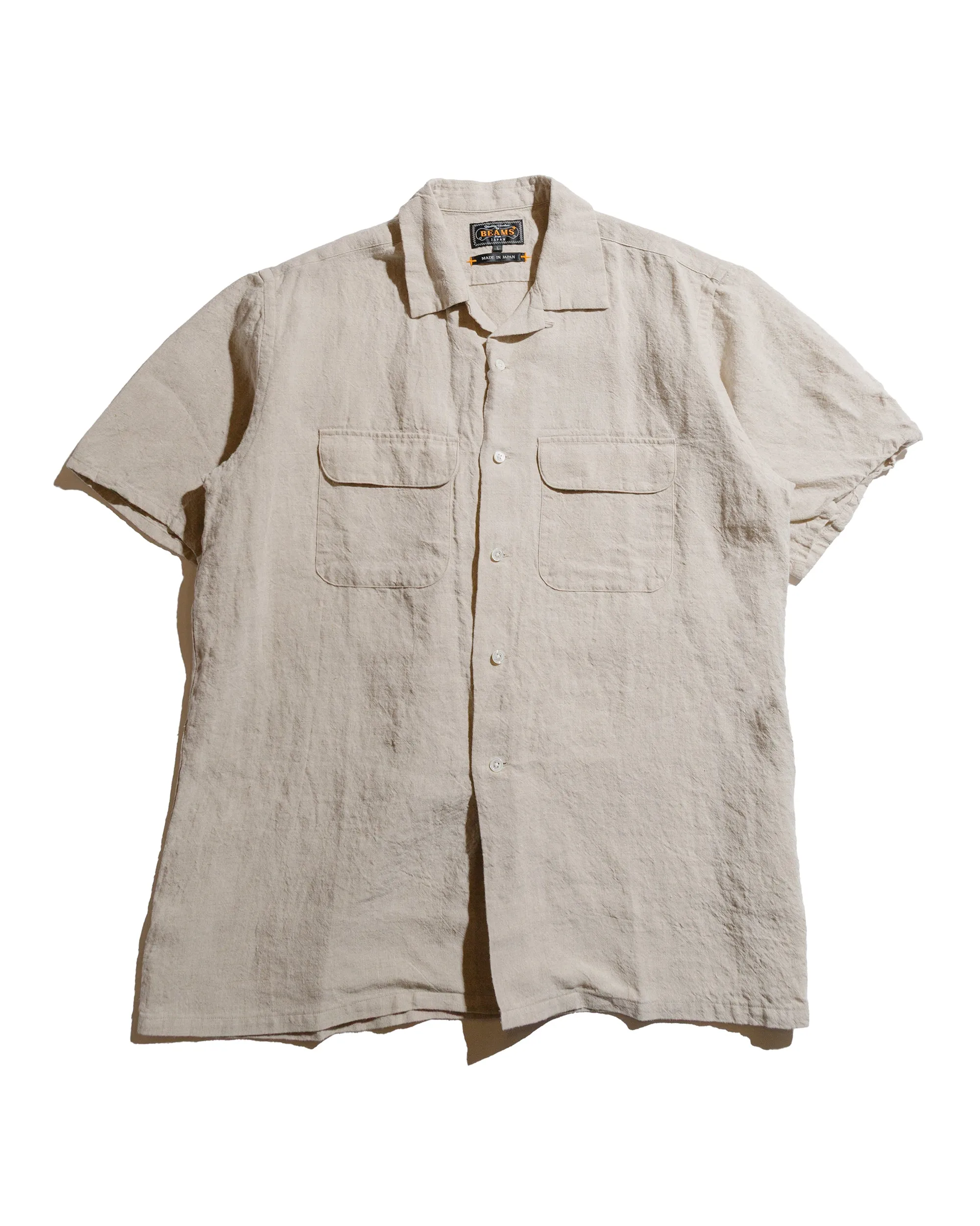 Beams Plus Open Collar 1/40 Linen Beige sold by Lost & Found