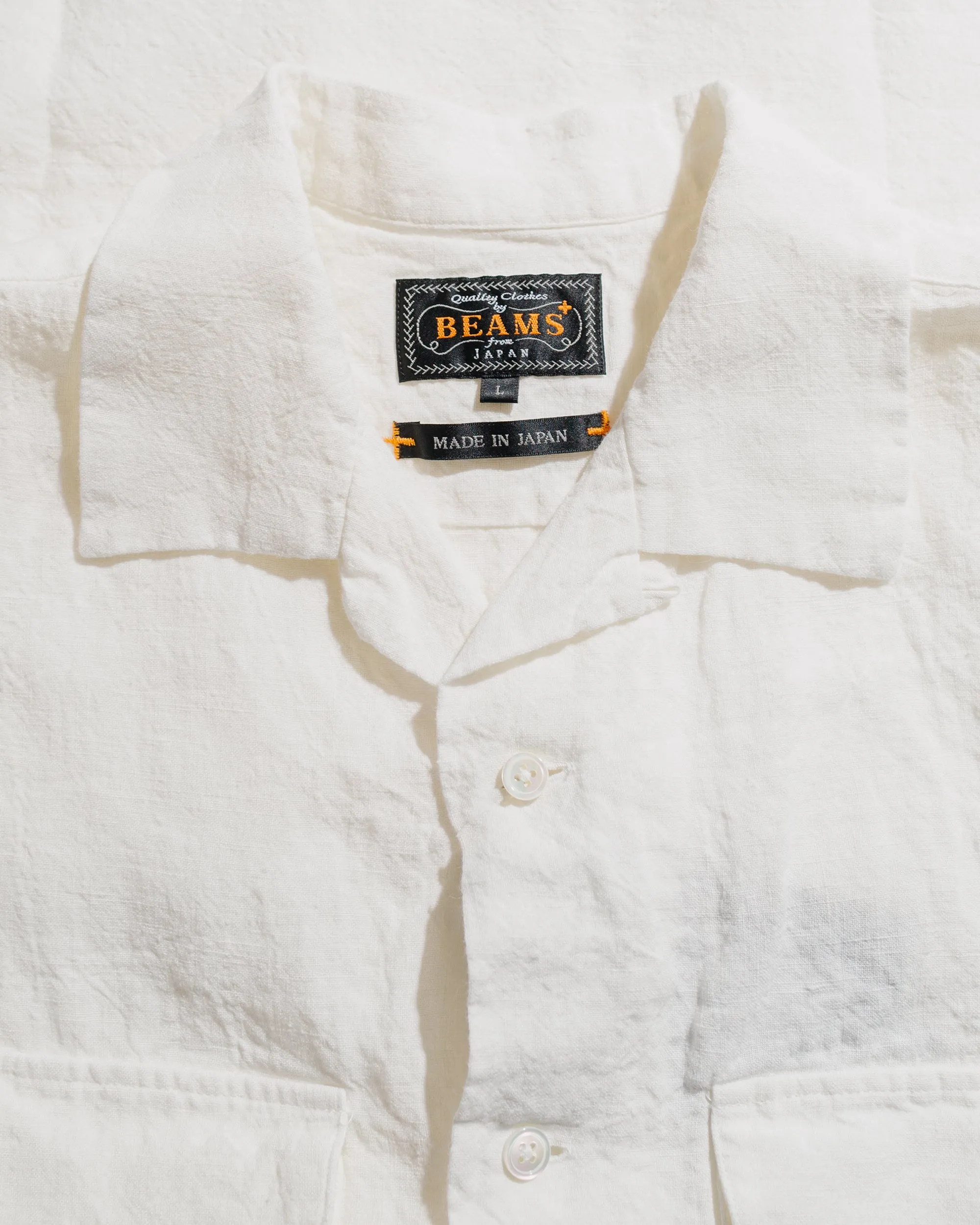 Beams Plus Open Collar 1/40 Linen White sold by Lost & Found product image thumbnail 5