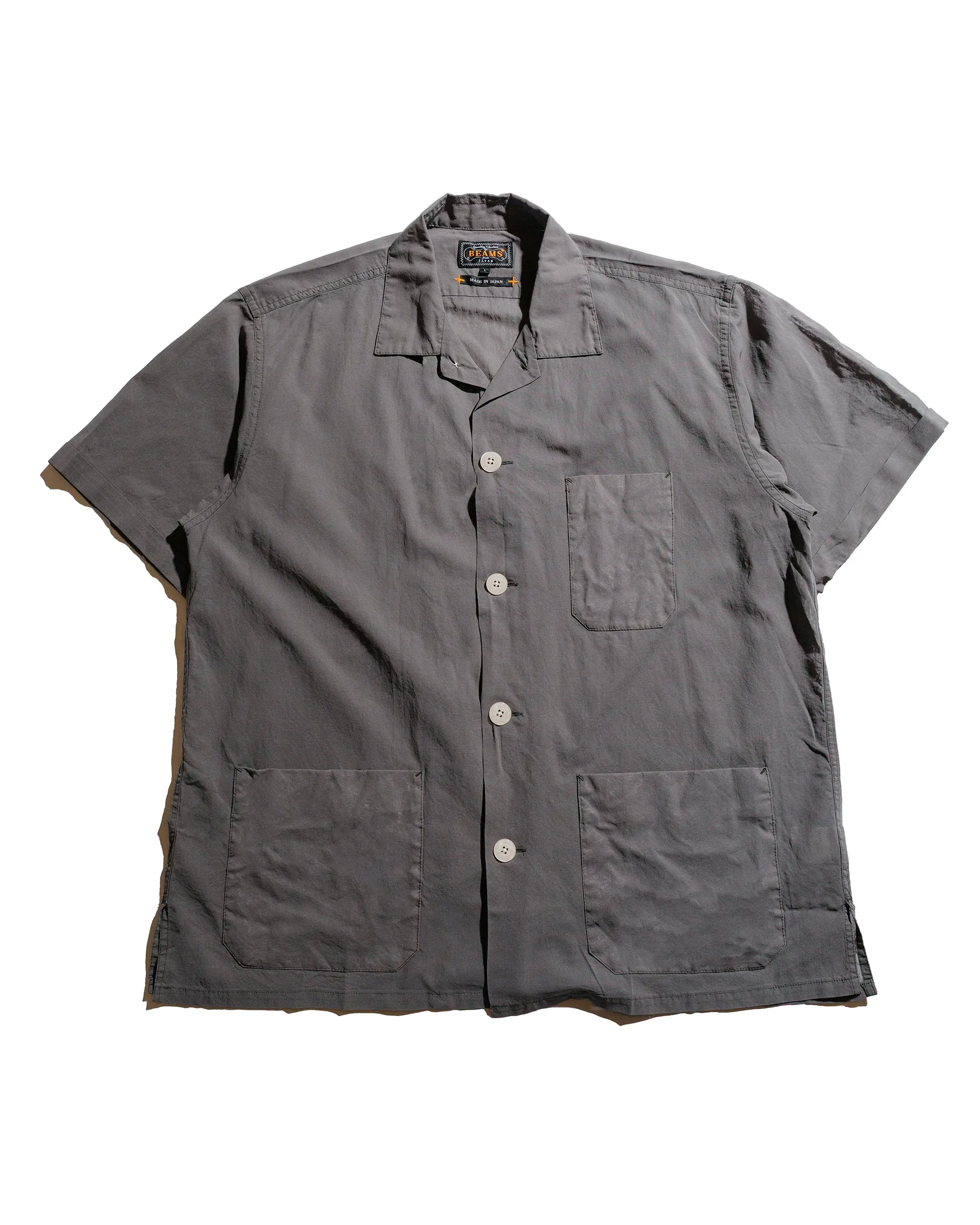 Beams Plus Beach Shirt 100/2 Organdy Garment Dyed Charcoal sold by Lost & Found