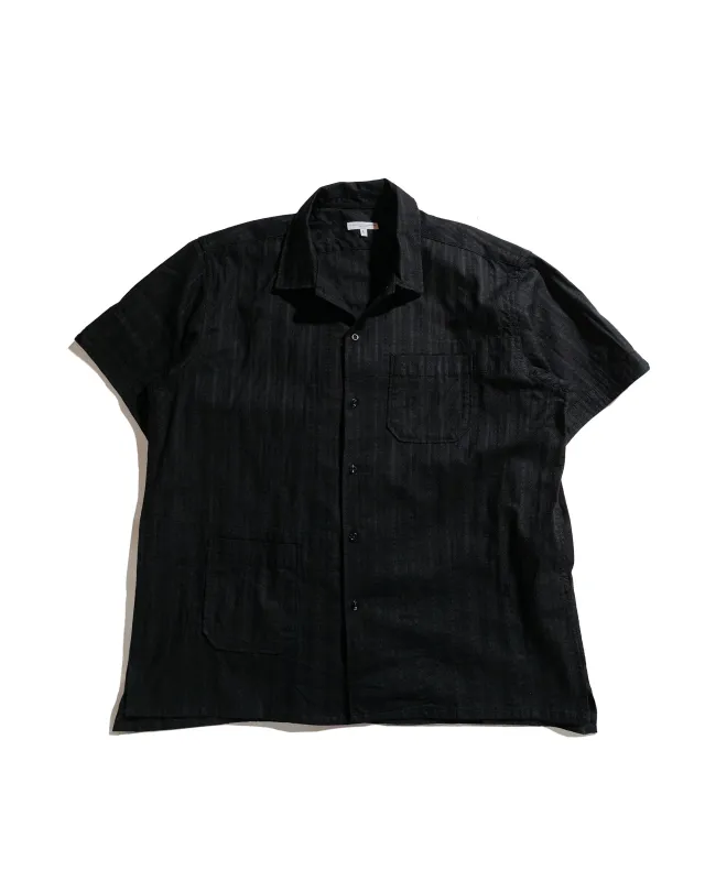 Engineered Garments Camp Shirt Black Cotton Lace Stripe Jacquard sold by Lost & Found