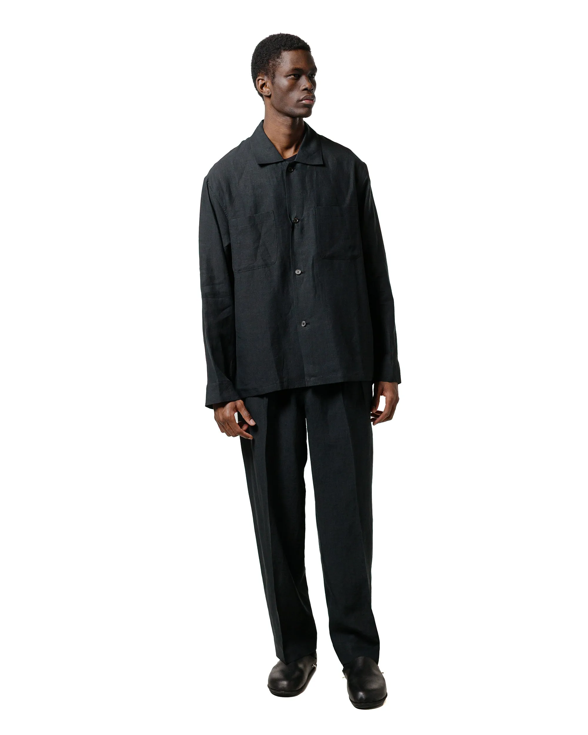 MARKAWARE Classic Fit Double Pleated Trousers 80/1 Hemp Typewriter-Cloth Black sold by Lost & Found product image thumbnail 4