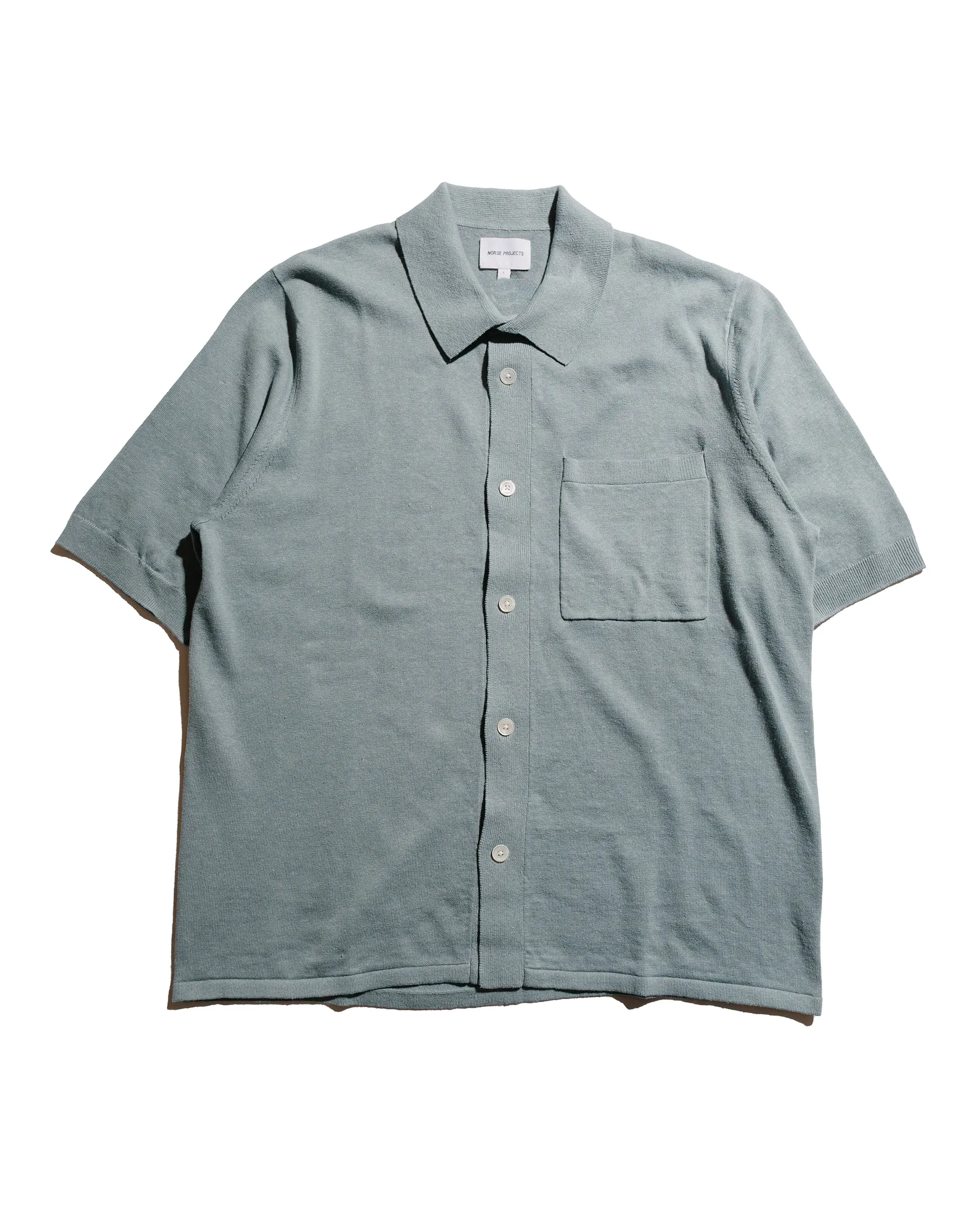 Norse Projects Rollo Cotton Linen SS Shirt Greyish Blue sold by Lost & Found