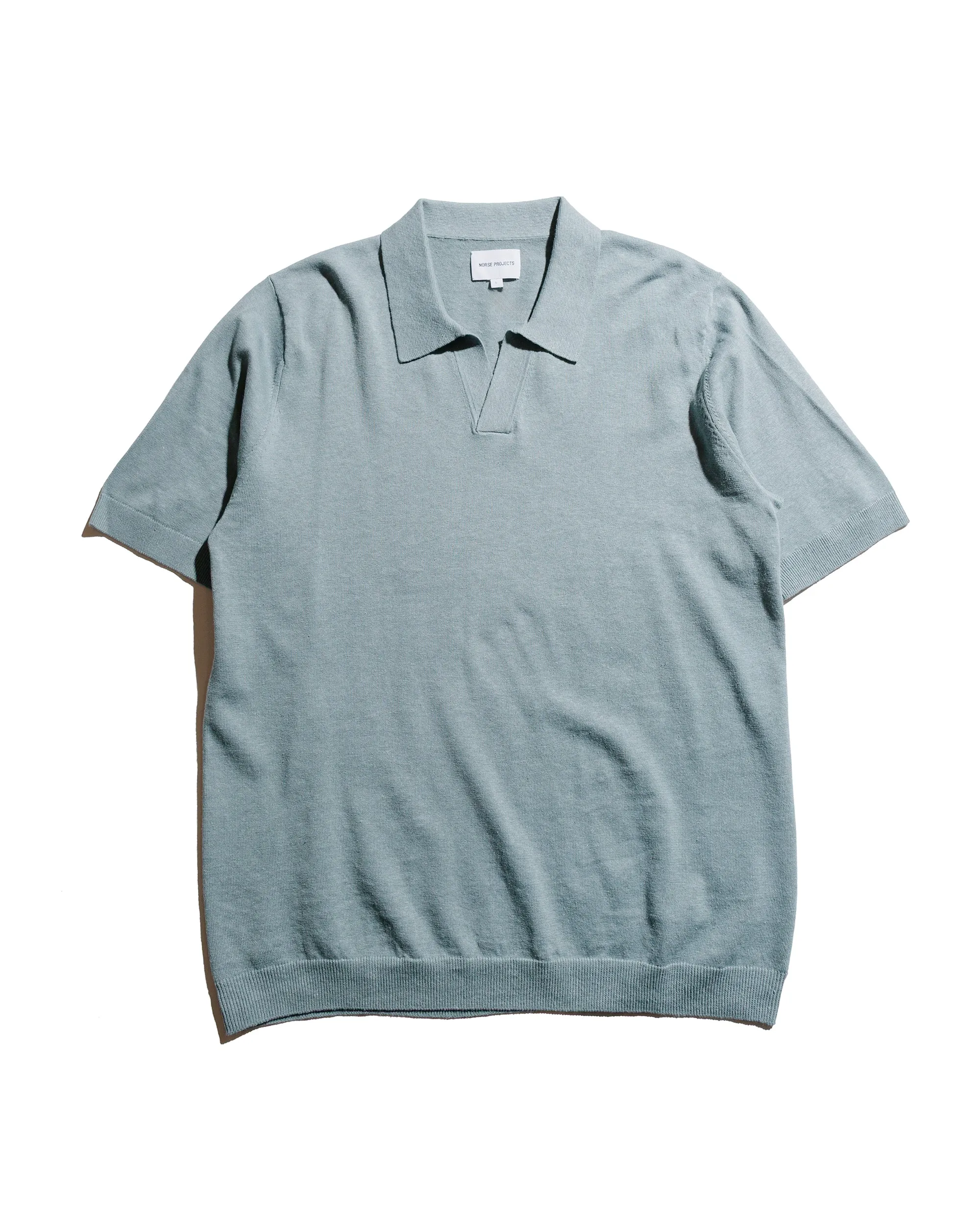 Norse Projects Leif Cotton Linen Polo Greyish Blue sold by Lost & Found