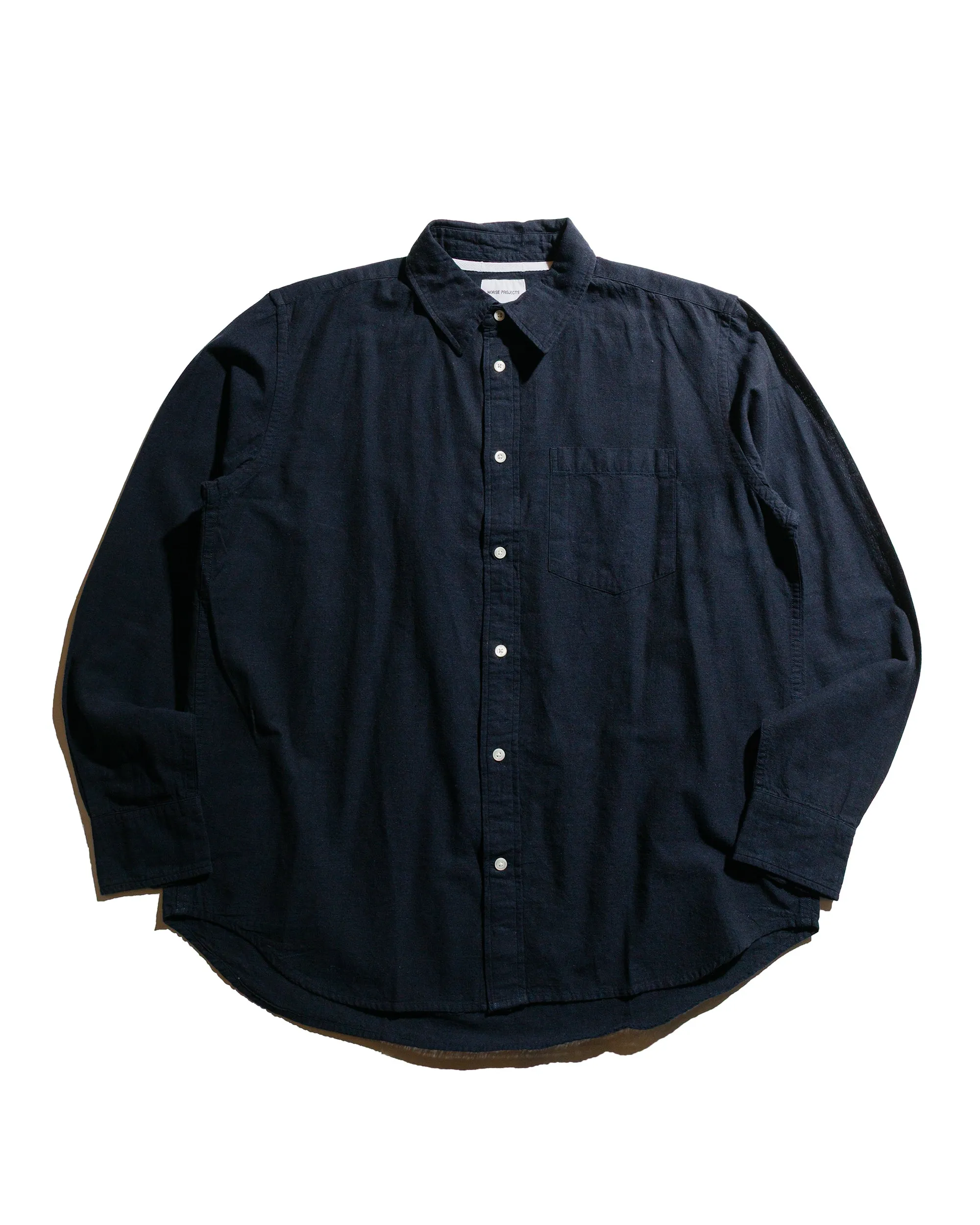 Norse Projects Algot Relaxed Cotton Linen Shirt Dark Navy sold by Lost & Found