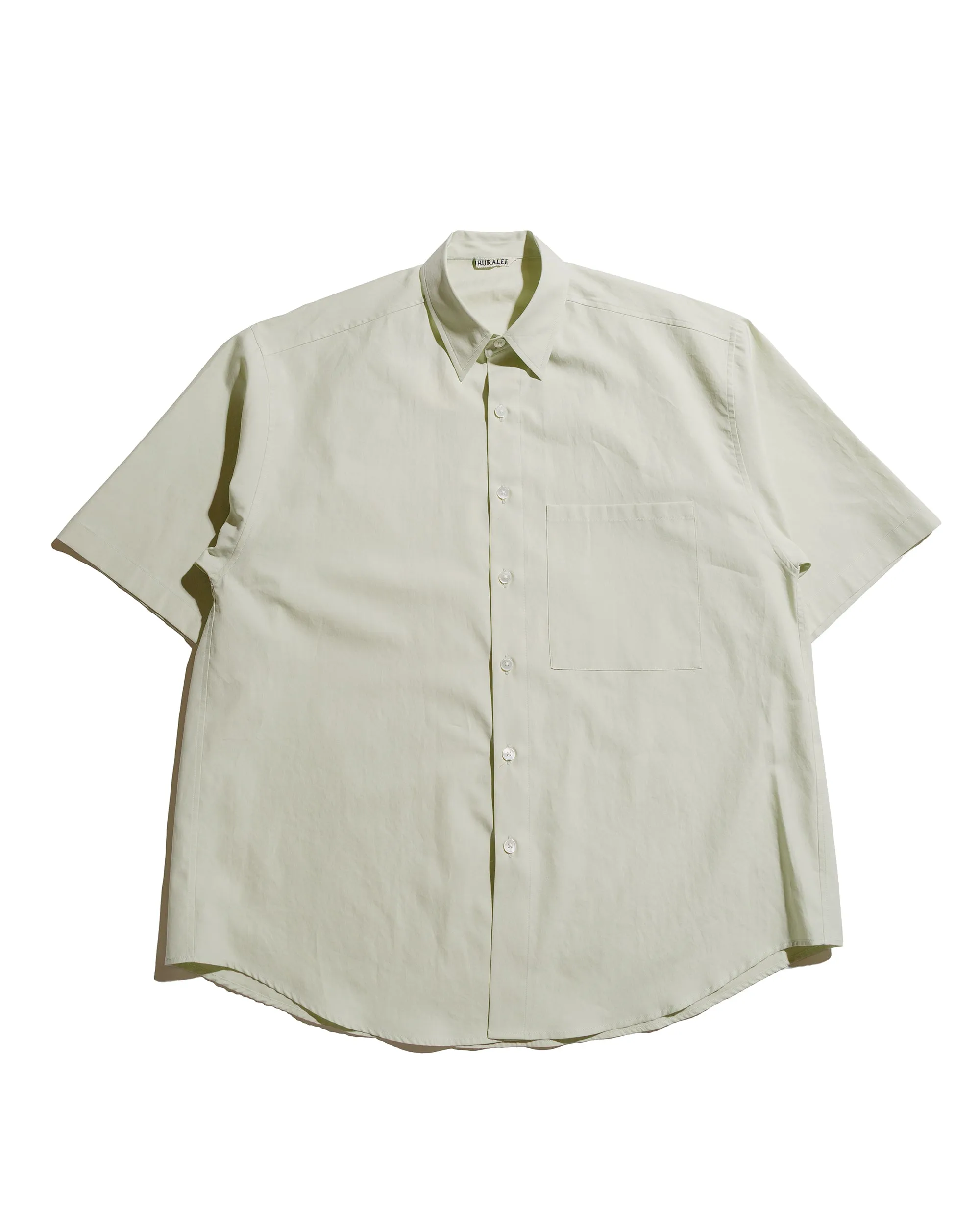 Auralee Washed Finx Twill Big Half Sleeved Shirt Light Green sold by Lost & Found