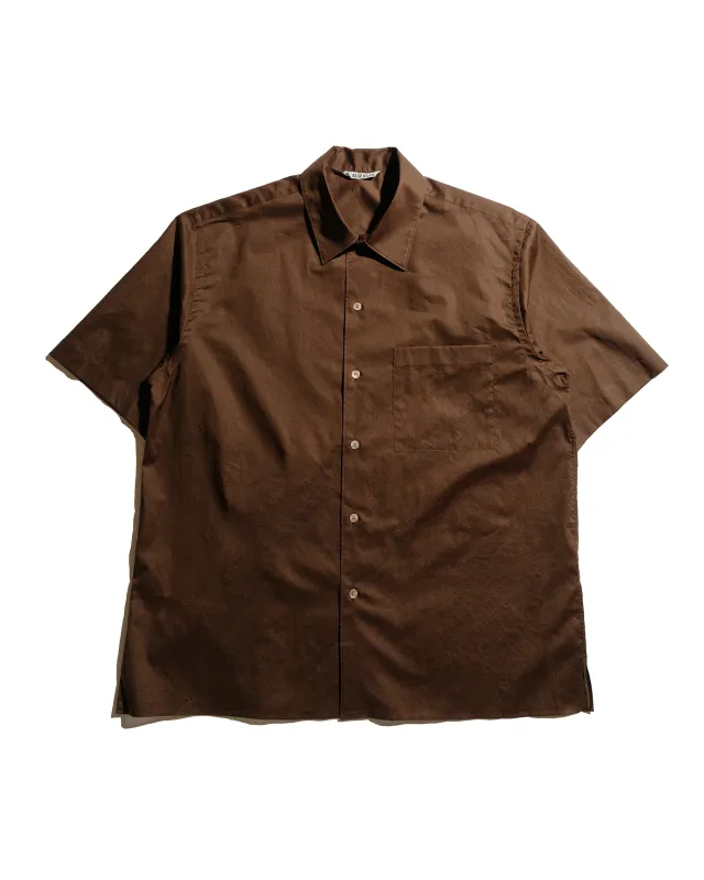 Auralee Washed Finx Typewriter Open Collar Half Sleeved Shirt Dark Brown sold by Lost & Found