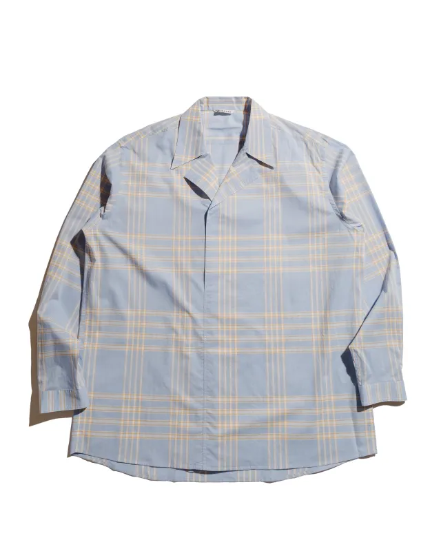 Auralee Washed Finx Typewriter Check P/O Shirt Light Blue Check sold by Lost & Found