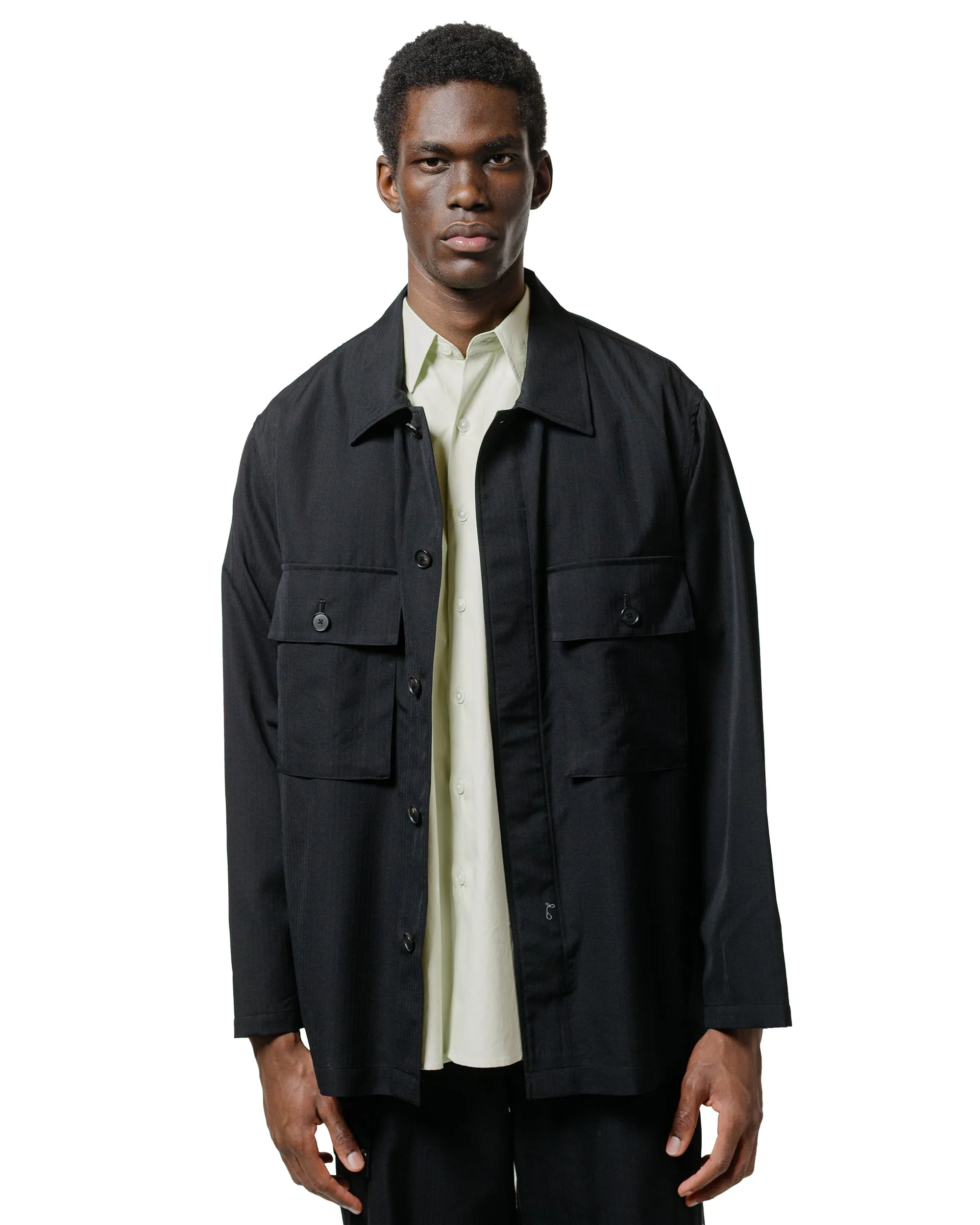 Auralee Wool Herringbone Over Shirt Black sold by Lost & Found product image thumbnail 2