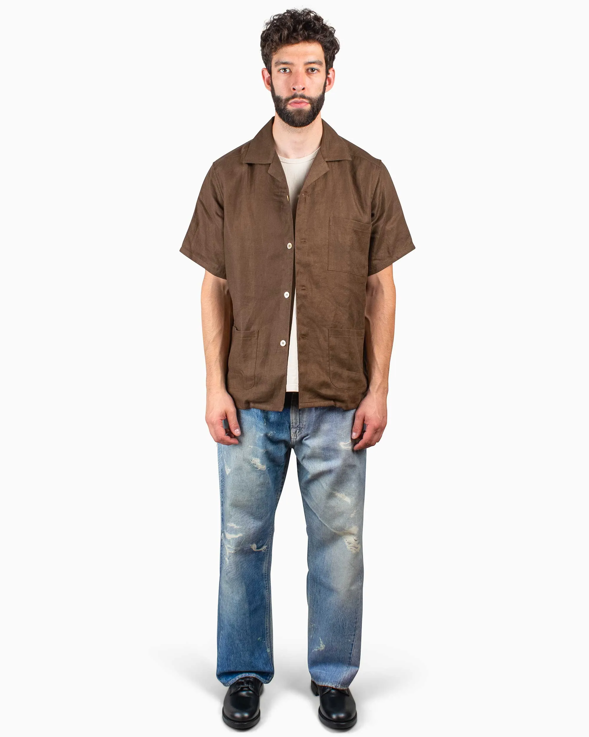The Real McCoy's MS22010 Linen Open Collar Shirt Brown sold by Lost & Found product image thumbnail 2