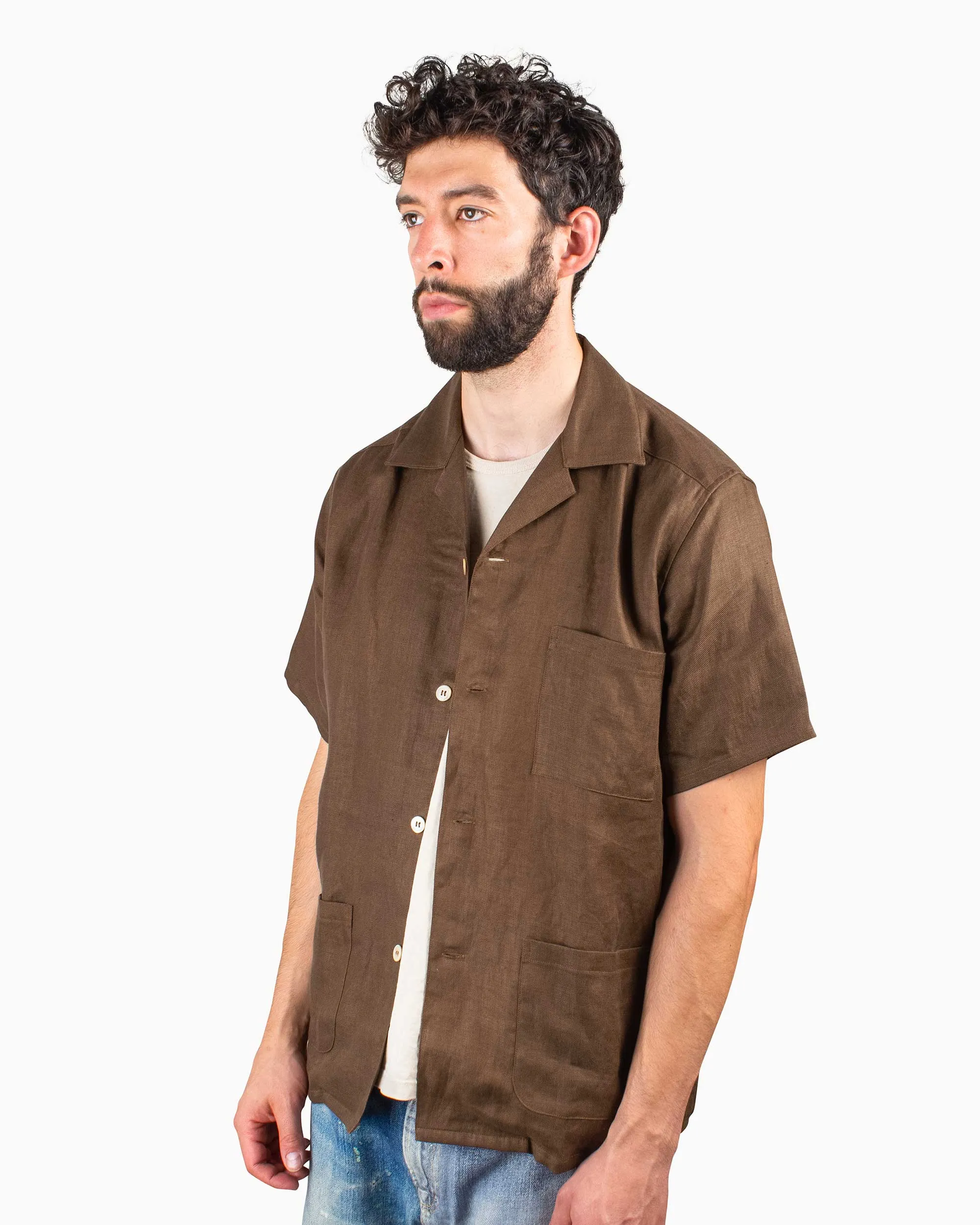 The Real McCoy's MS22010 Linen Open Collar Shirt Brown sold by Lost & Found product image thumbnail 4
