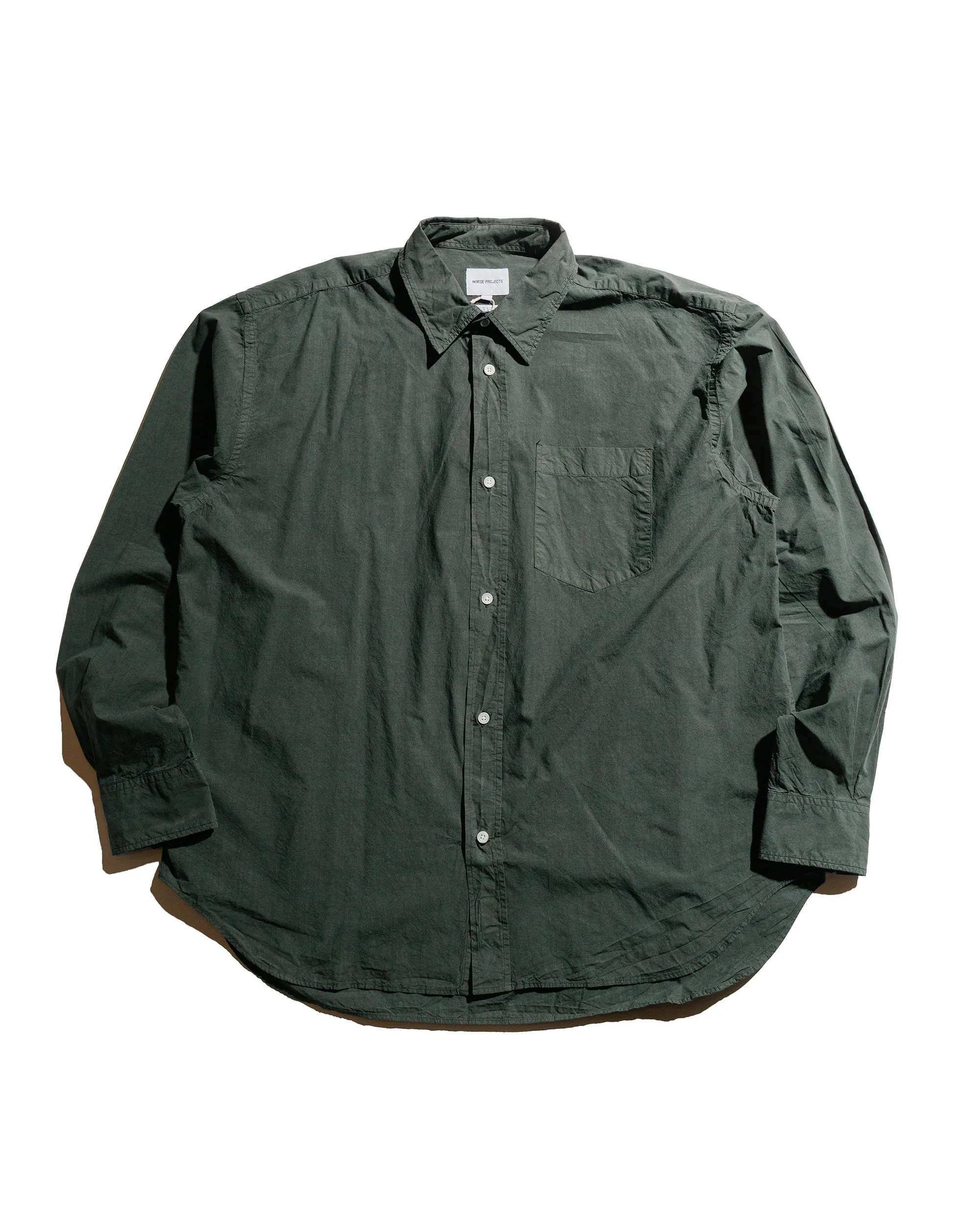 Norse Projects Ole Cotton Tencel Shirt Black Olive sold by Lost & Found