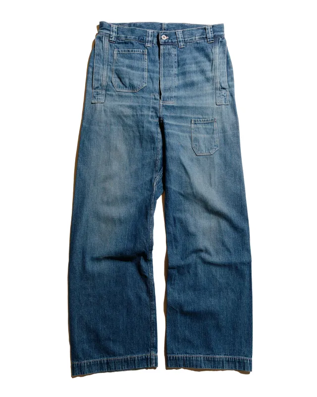 Warehouse Lot. JG-01 1910s Netmaker's Trousers Indigo Denim Used Wash (Light Colour) made by Warehouse