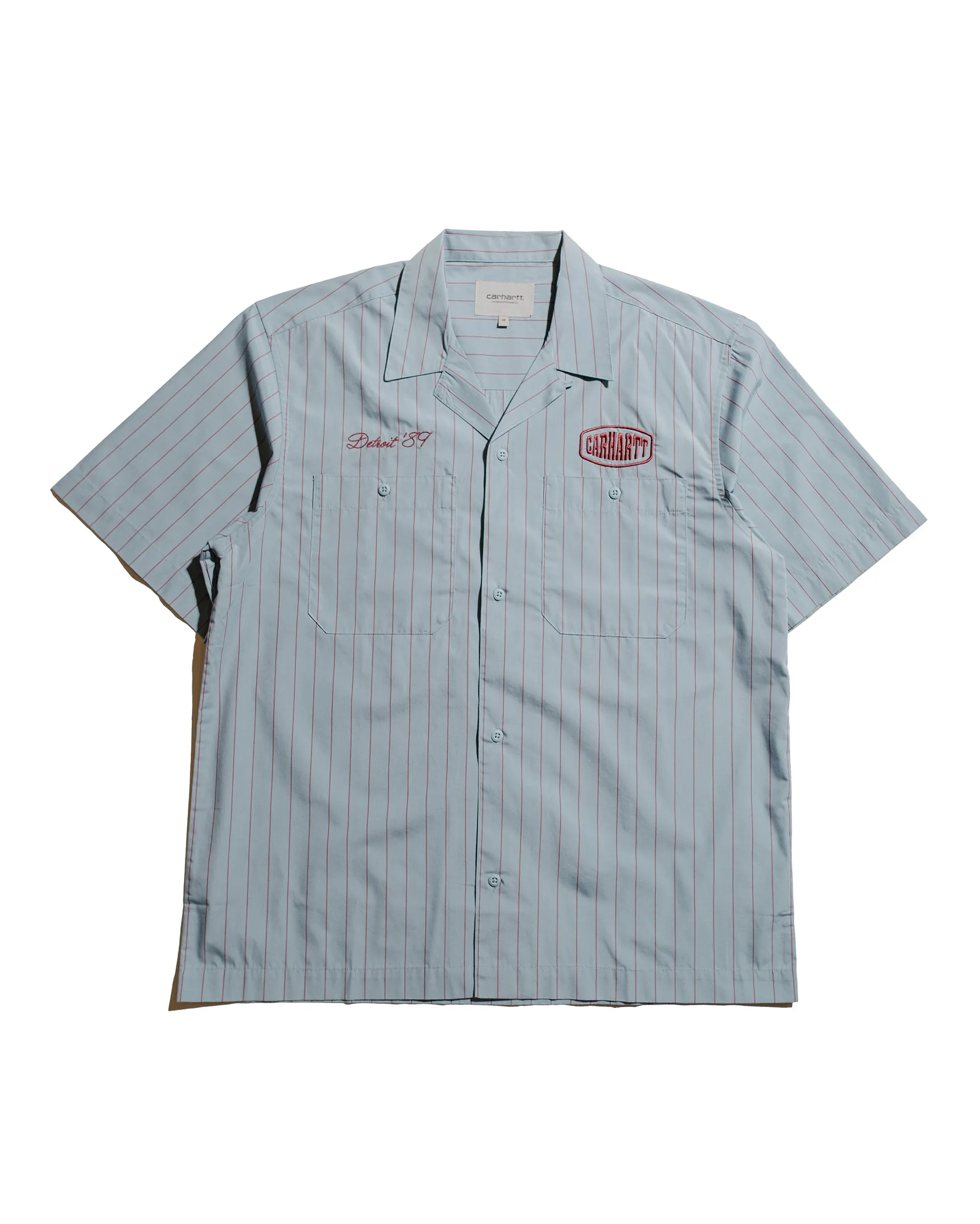 Carhartt W.I.P. S/S Hendry Shirt Frosted Blue/Mulberry Seaton Stripe sold by Lost & Found