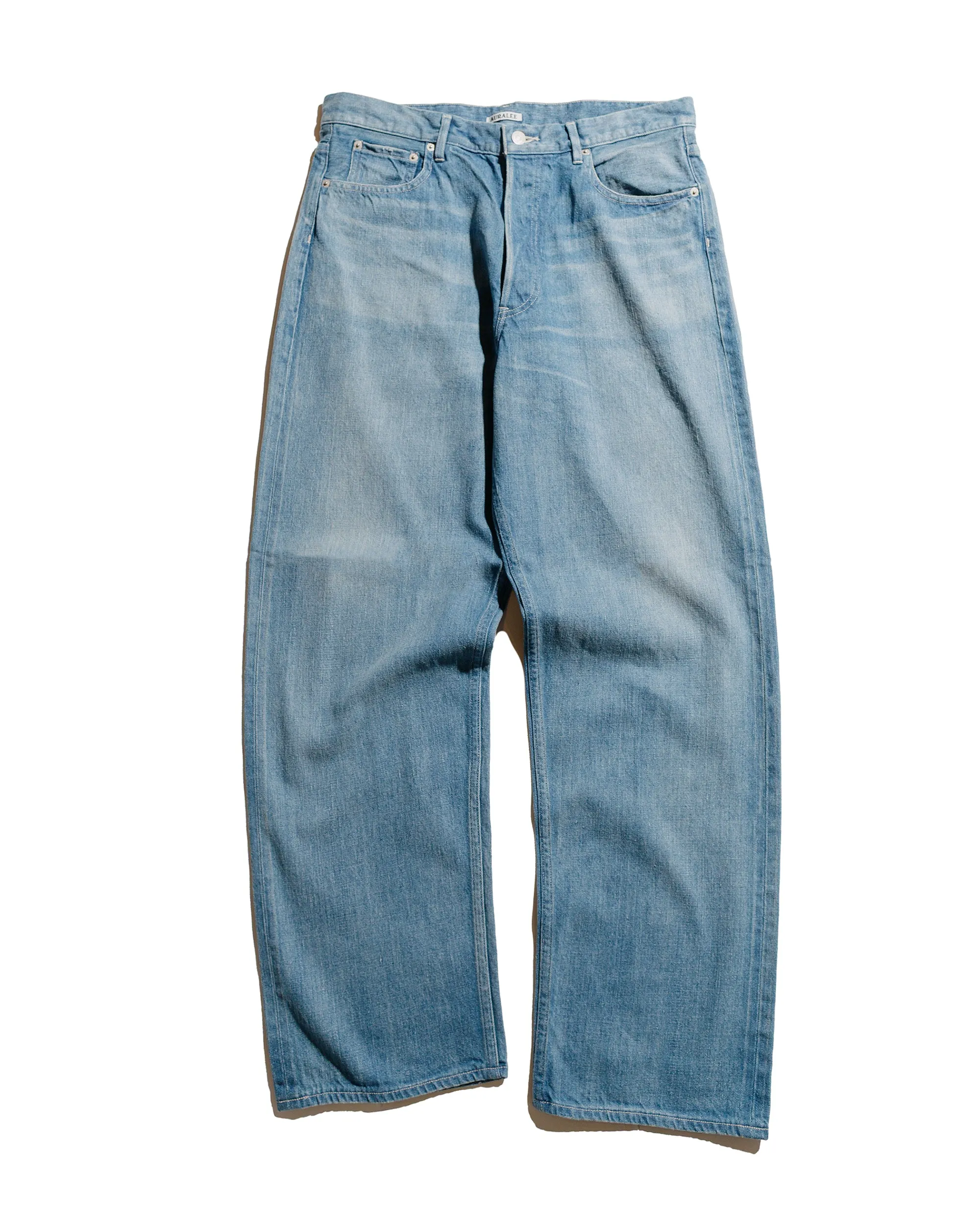 Auralee Selvedge Faded Light Denim Wide Pants Light Indigo sold by Lost & Found