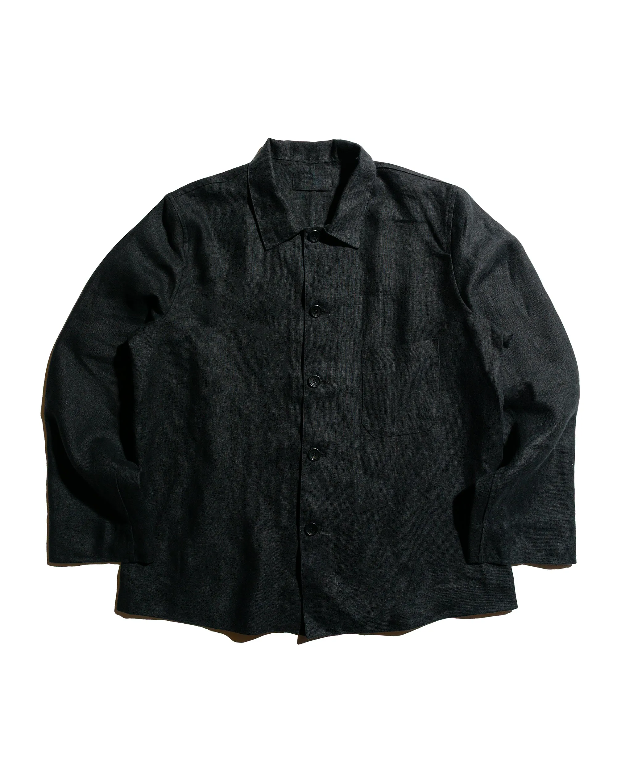 James Coward Transport Shirt Black Welterweight Belgian Linen sold by Lost & Found