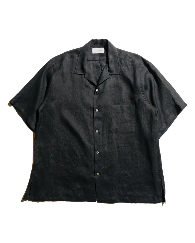 MARKAWARE New Open Collar S/S Shirt Hemp Shirting Black sold by Lost & Found