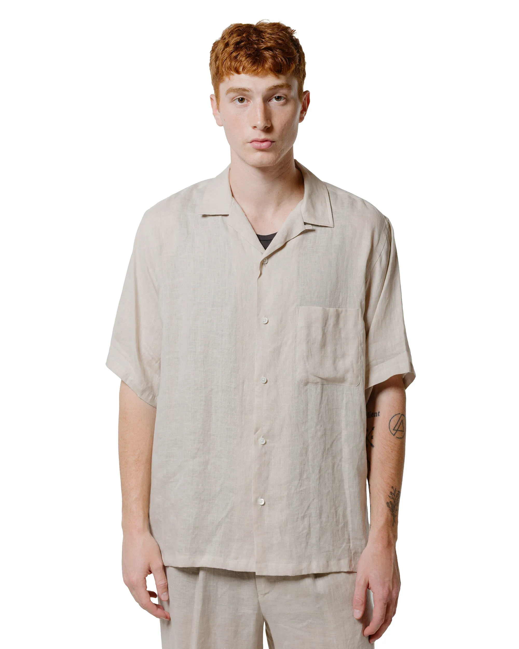 MARKAWARE New Open Collar S/S Shirt Hemp Shirting Taupe sold by Lost & Found product image thumbnail 2
