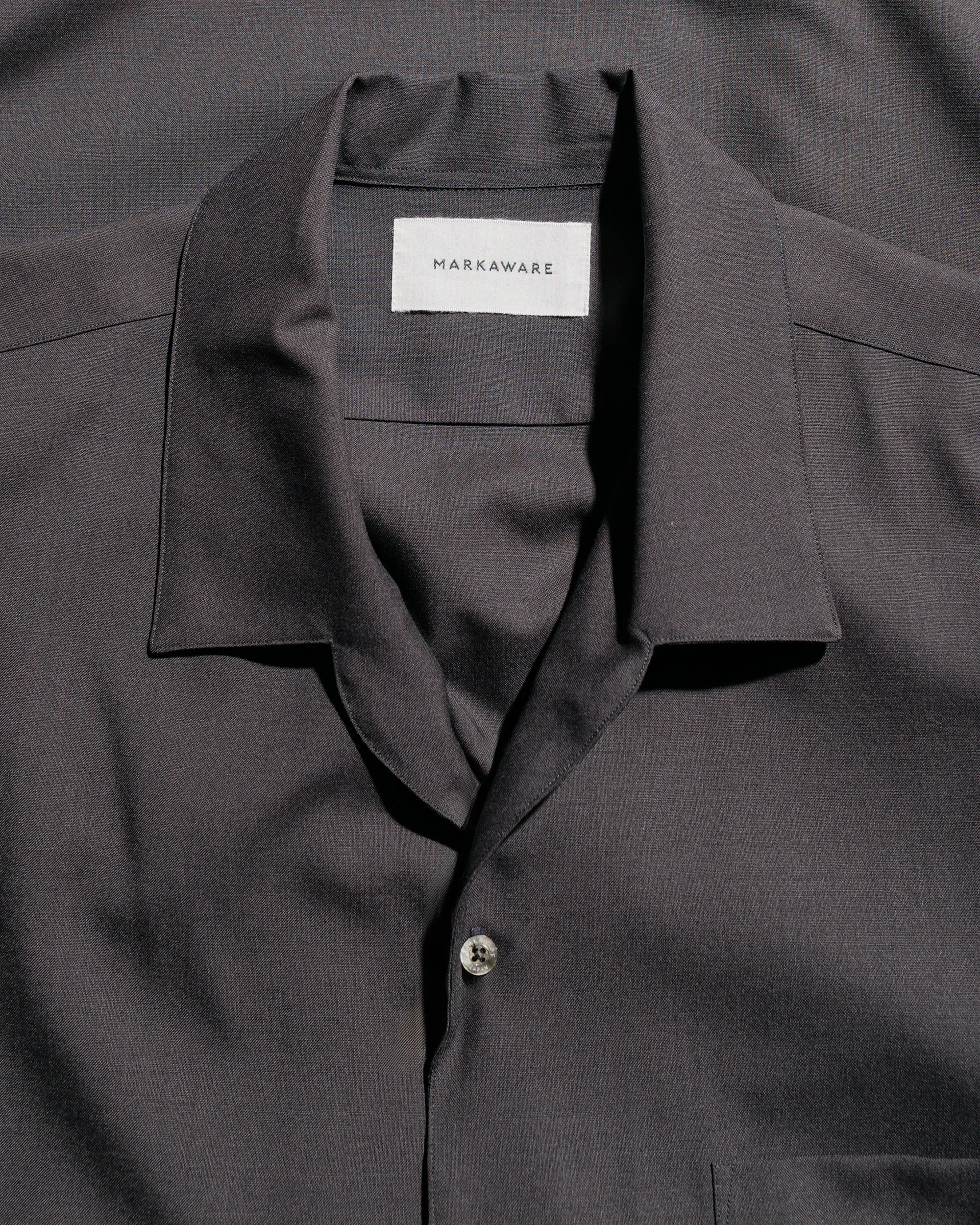 MARKAWARE Italian Open Collar S/S Shirt Organic Wool 2/80 Tropical Charcoal sold by Lost & Found product image thumbnail 5