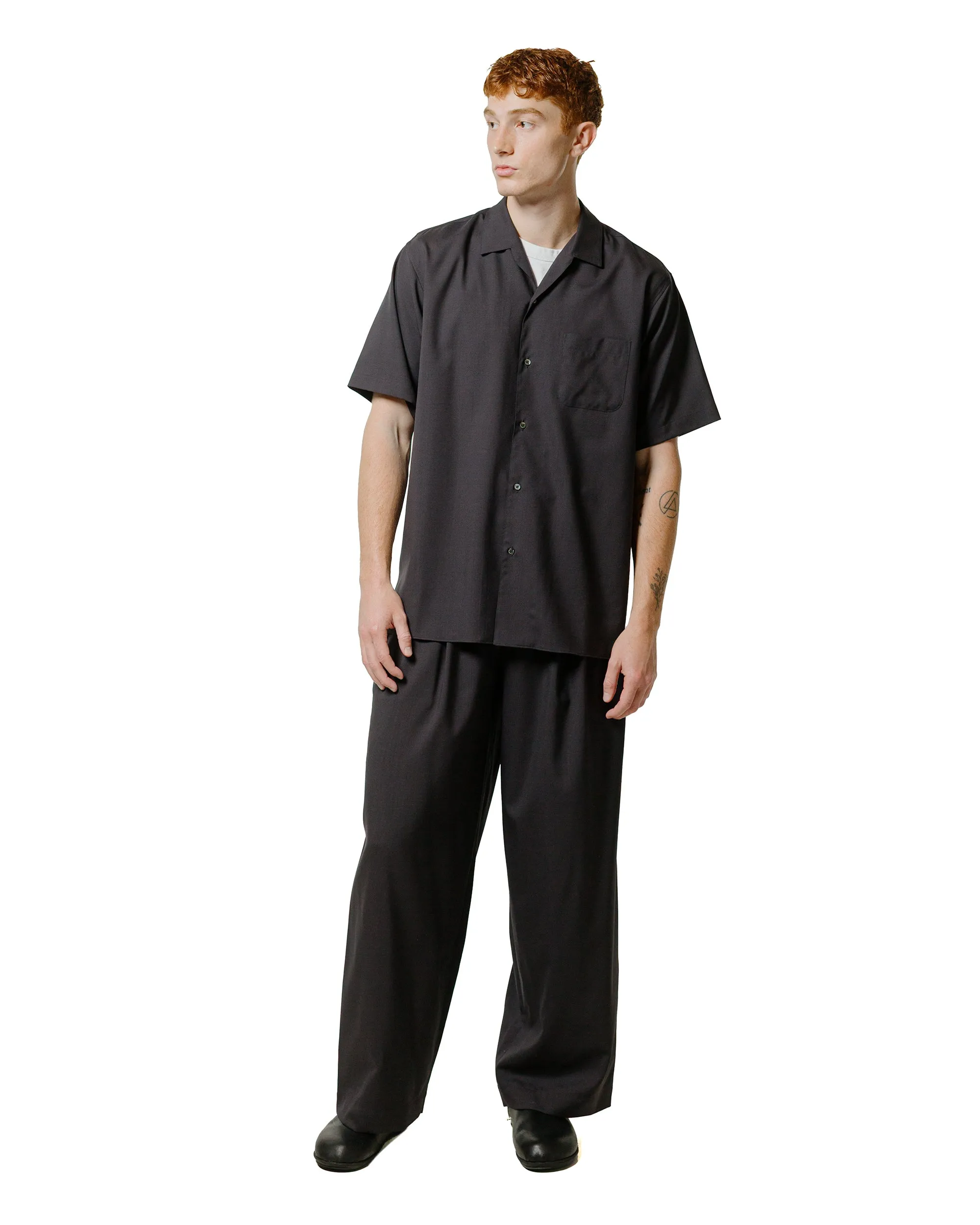 MARKAWARE Italian Open Collar S/S Shirt Organic Wool 2/80 Tropical Charcoal sold by Lost & Found product image thumbnail 4