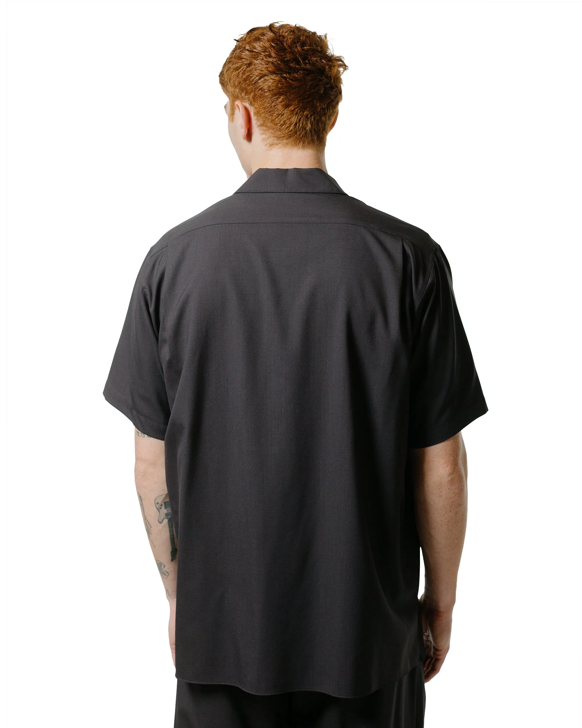 MARKAWARE Italian Open Collar S/S Shirt Organic Wool 2/80 Tropical Charcoal sold by Lost & Found product image thumbnail 3