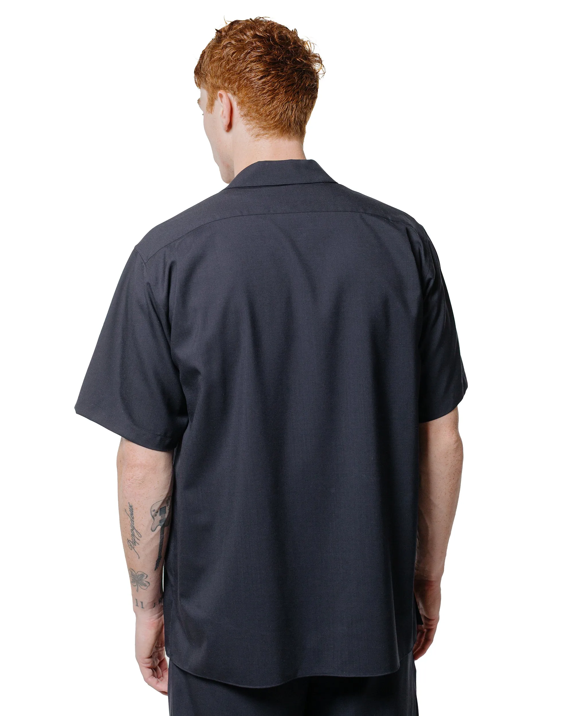 MARKAWARE Italian Open Collar S/S Shirt Organic Wool 2/80 Tropical Navy sold by Lost & Found product image thumbnail 3