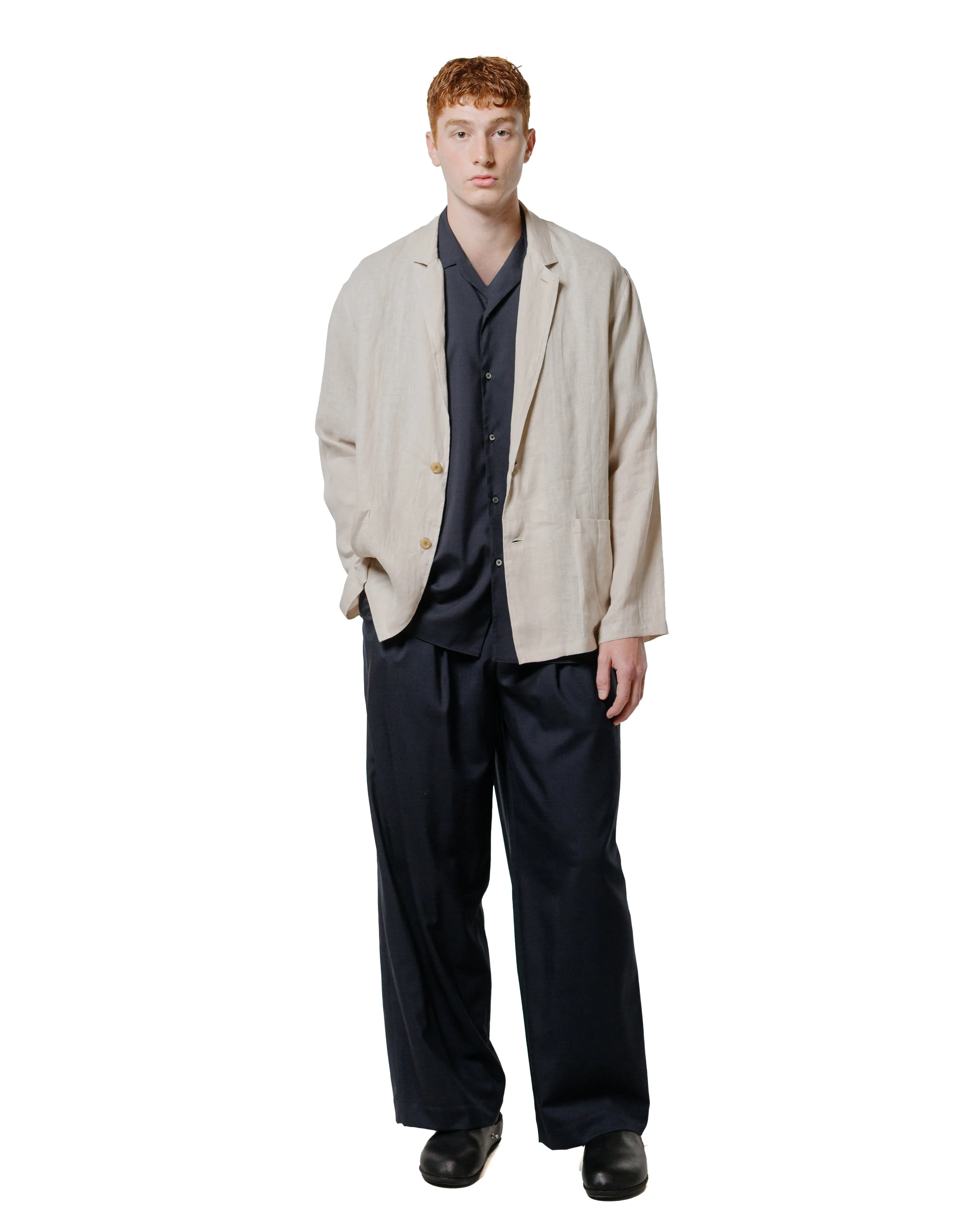 MARKAWARE Italian Open Collar S/S Shirt Organic Wool 2/80 Tropical Navy sold by Lost & Found product image thumbnail 4