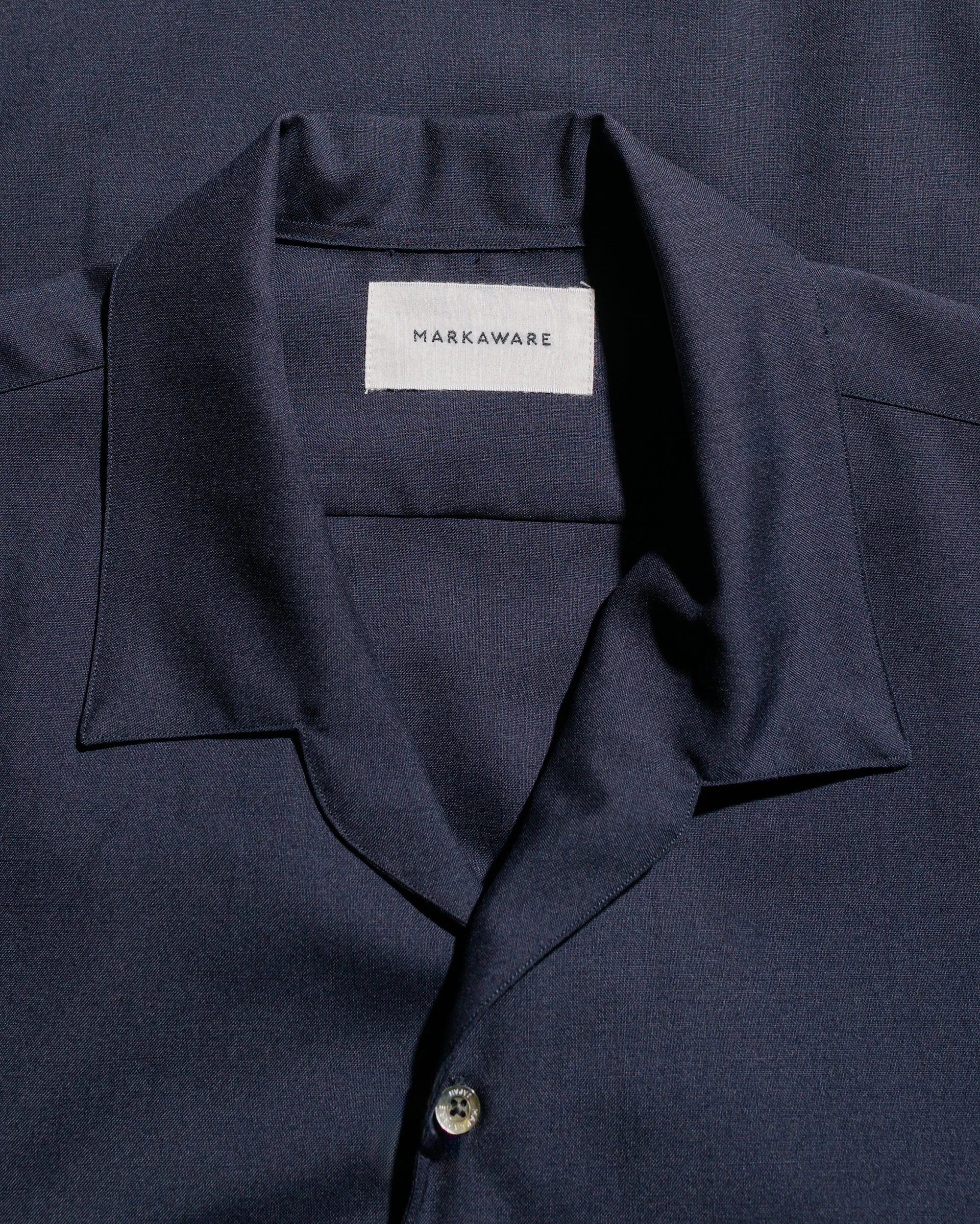 MARKAWARE Italian Open Collar S/S Shirt Organic Wool 2/80 Tropical Navy sold by Lost & Found product image thumbnail 5