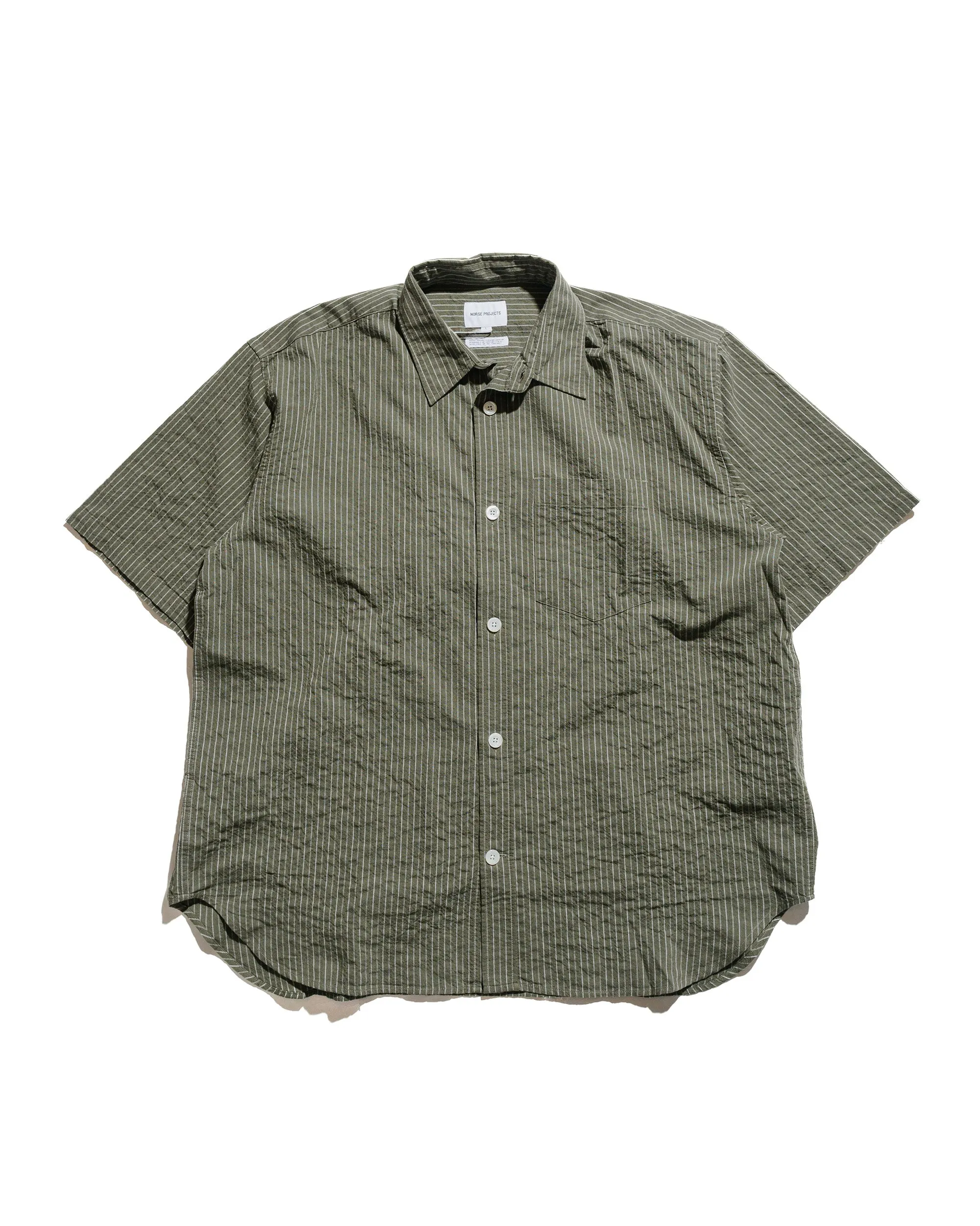 Norse Projects Ole Oversized Striped SS Shirt Moss Green sold by Lost & Found