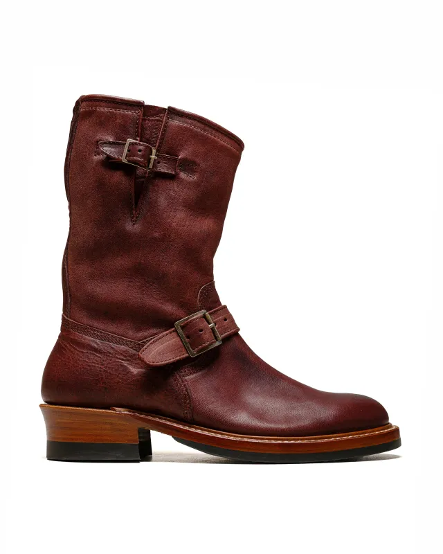 John Lofgren Bootmaker Wabash Engineer Boots Ezo Shika Deerskin Burnt Burgundy sold by Lost & Found