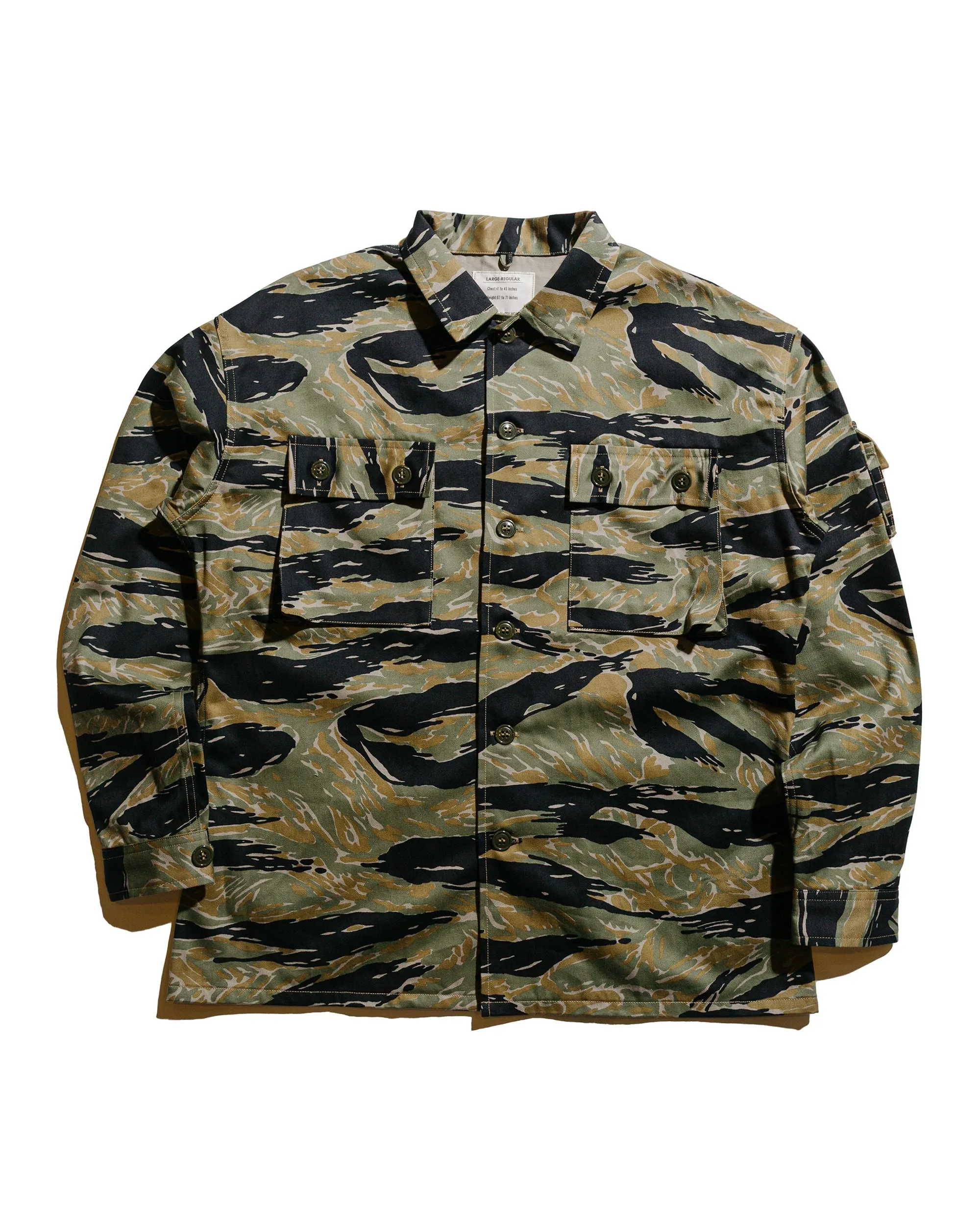 The Real McCoy's MS25001 Tiger Camouflage Shirt / Tadpole Green sold by Lost & Found