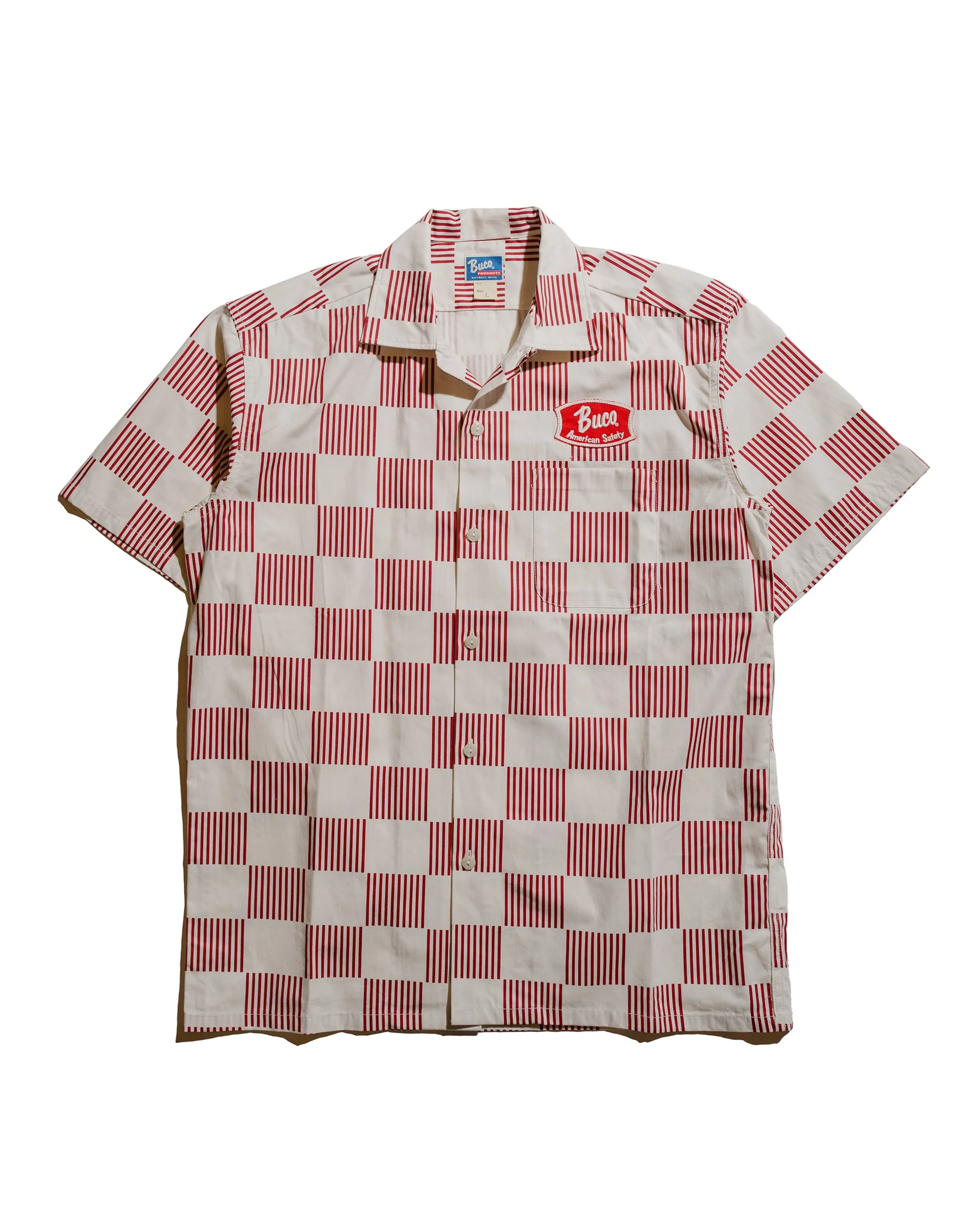 The Real McCoy's BS25002 Buco Striped-Checkered Shirt White/Red sold by Lost & Found
