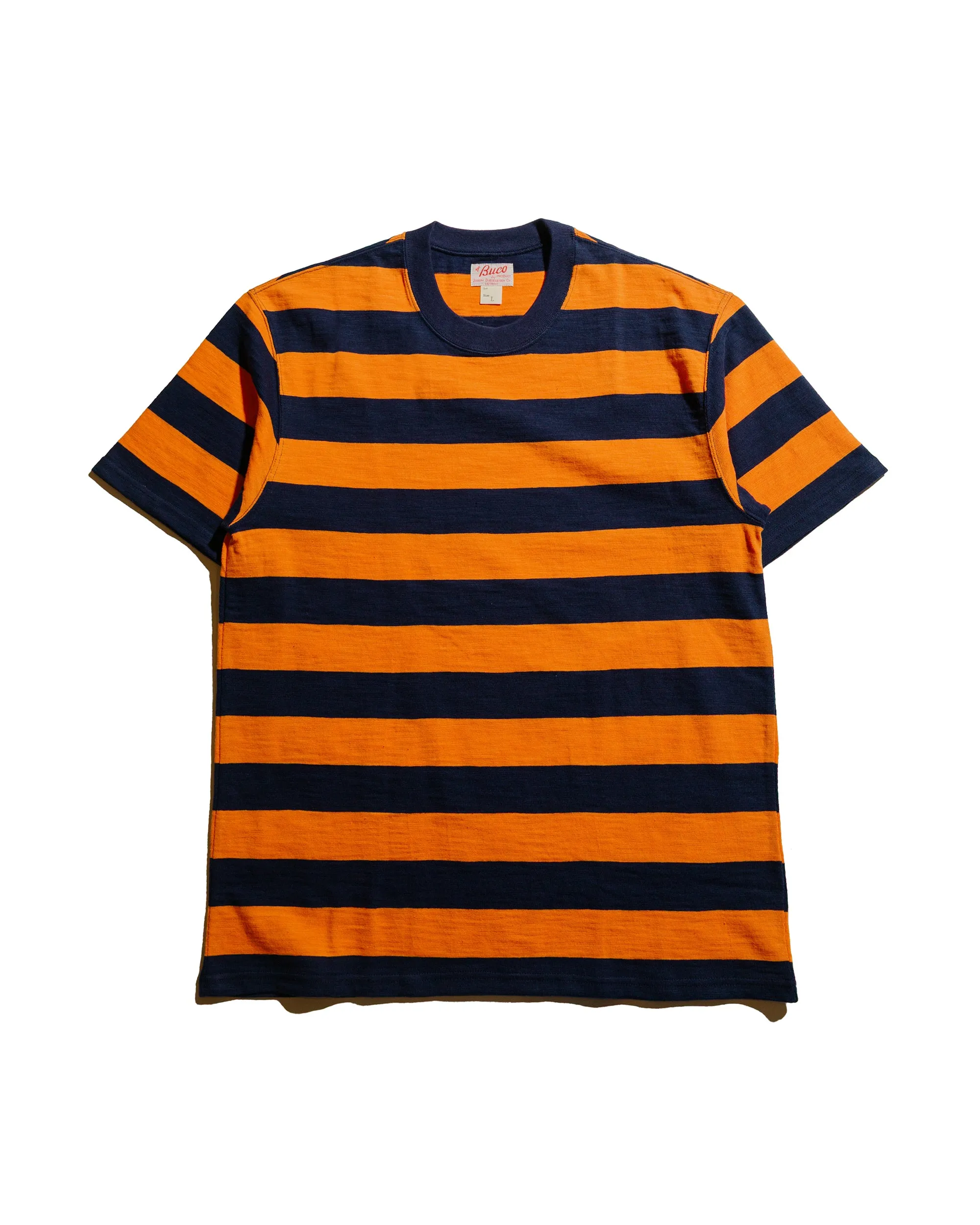 The Real McCoy's BC24002 Buco Stripe Tee S/S Orange/Navy sold by Lost & Found