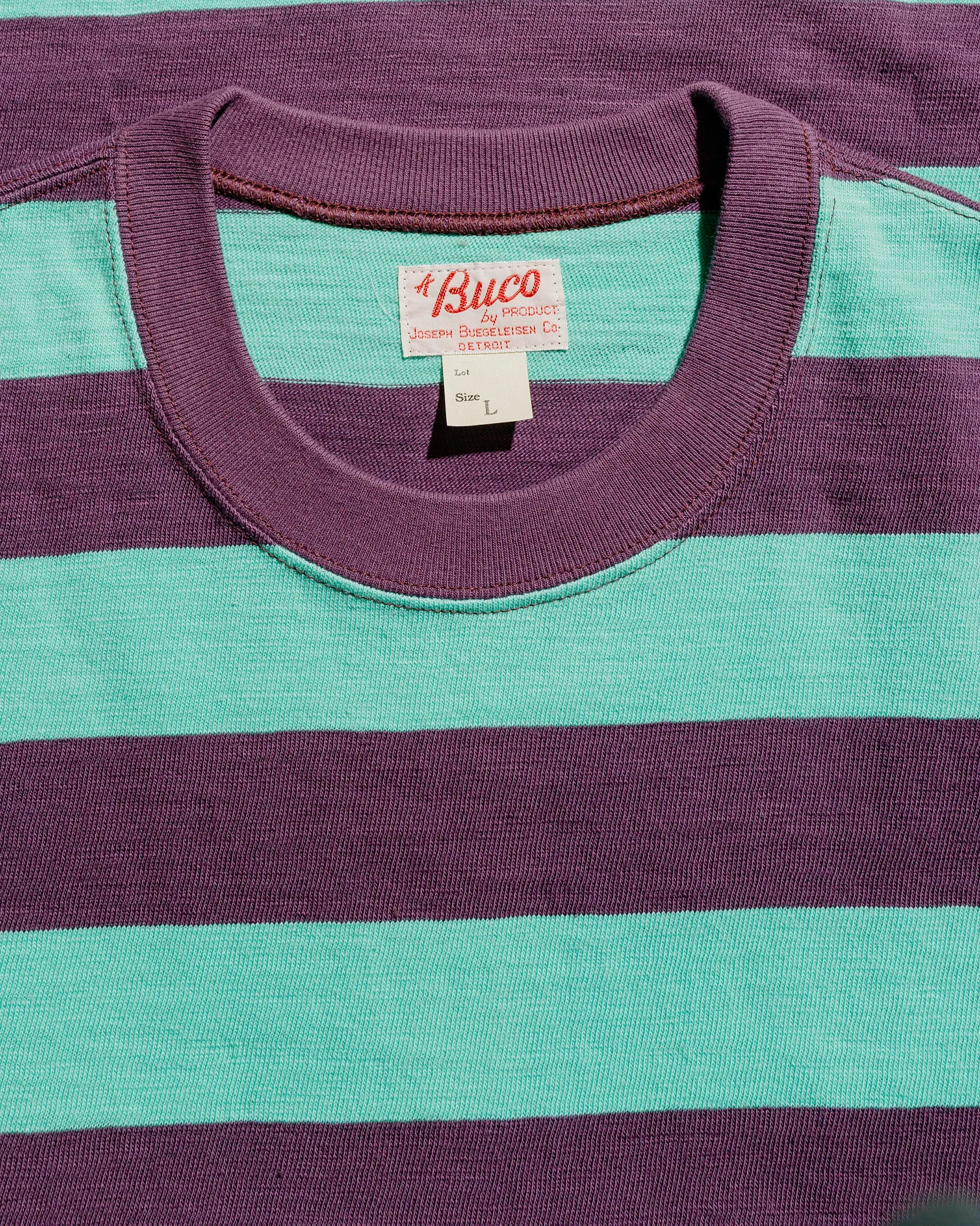 The Real McCoy's BC24002 Buco Stripe Tee S/S Mint/Purple sold by Lost & Found product image thumbnail 4