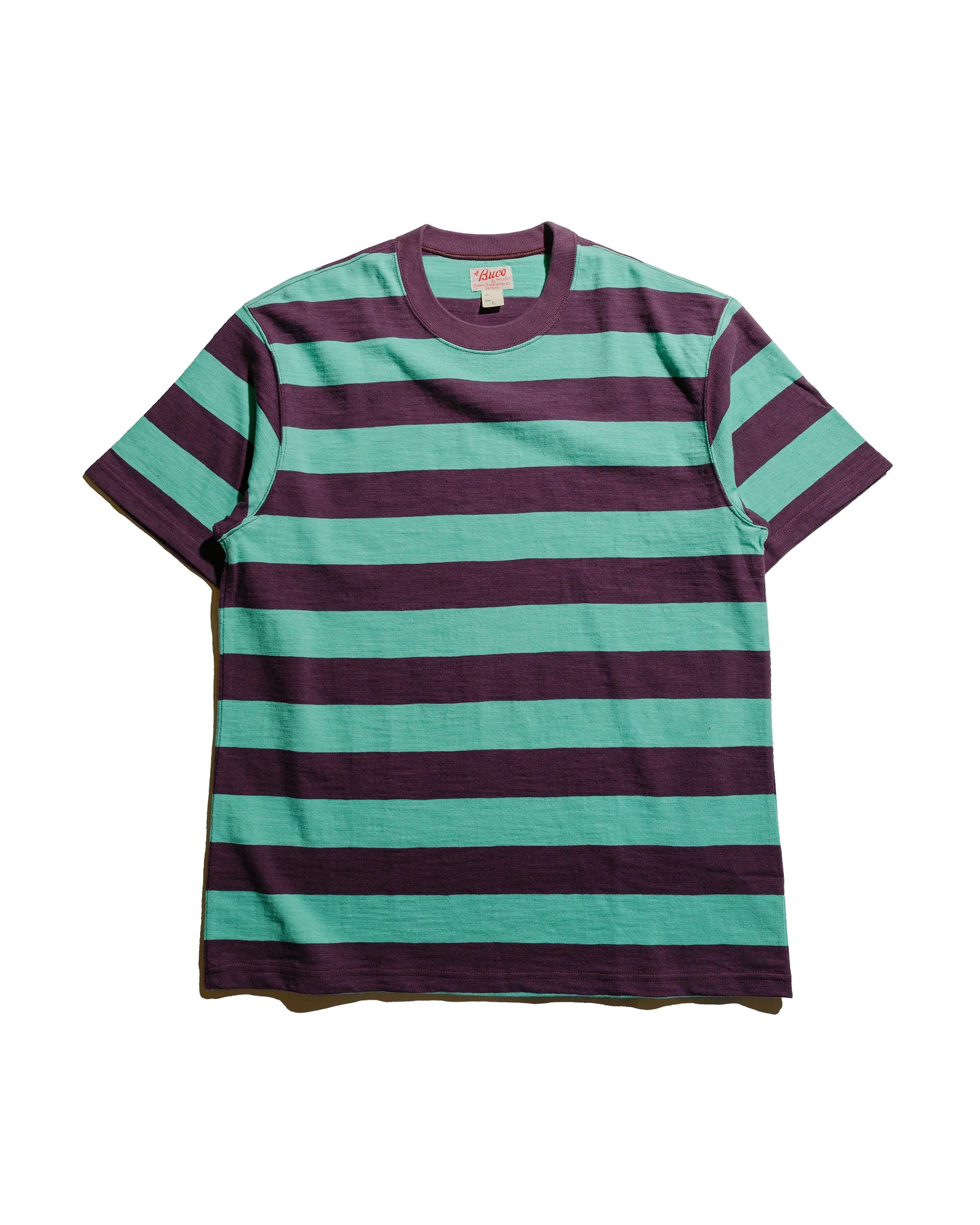 The Real McCoy's BC24002 Buco Stripe Tee S/S Mint/Purple sold by Lost & Found