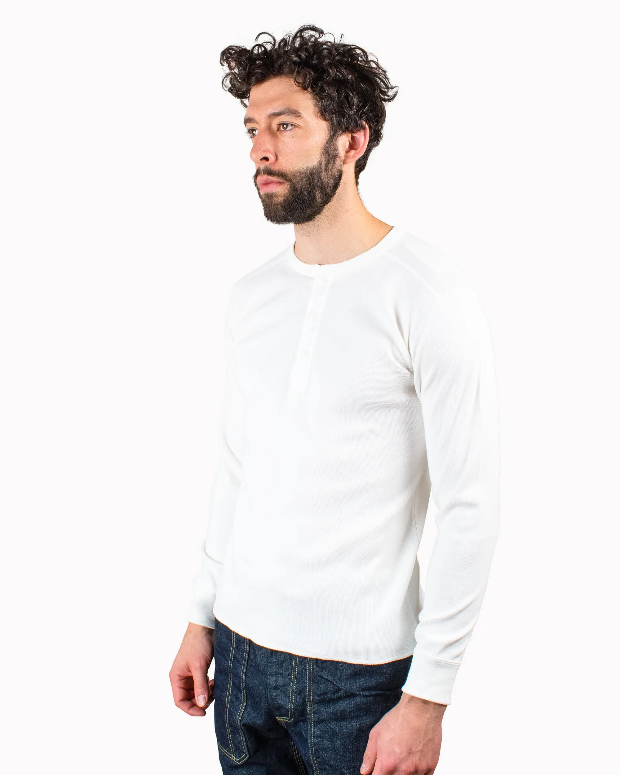 The Real McCoy's MC17117 Waffle Henley Shirt L/S White sold by Lost & Found product image thumbnail 4