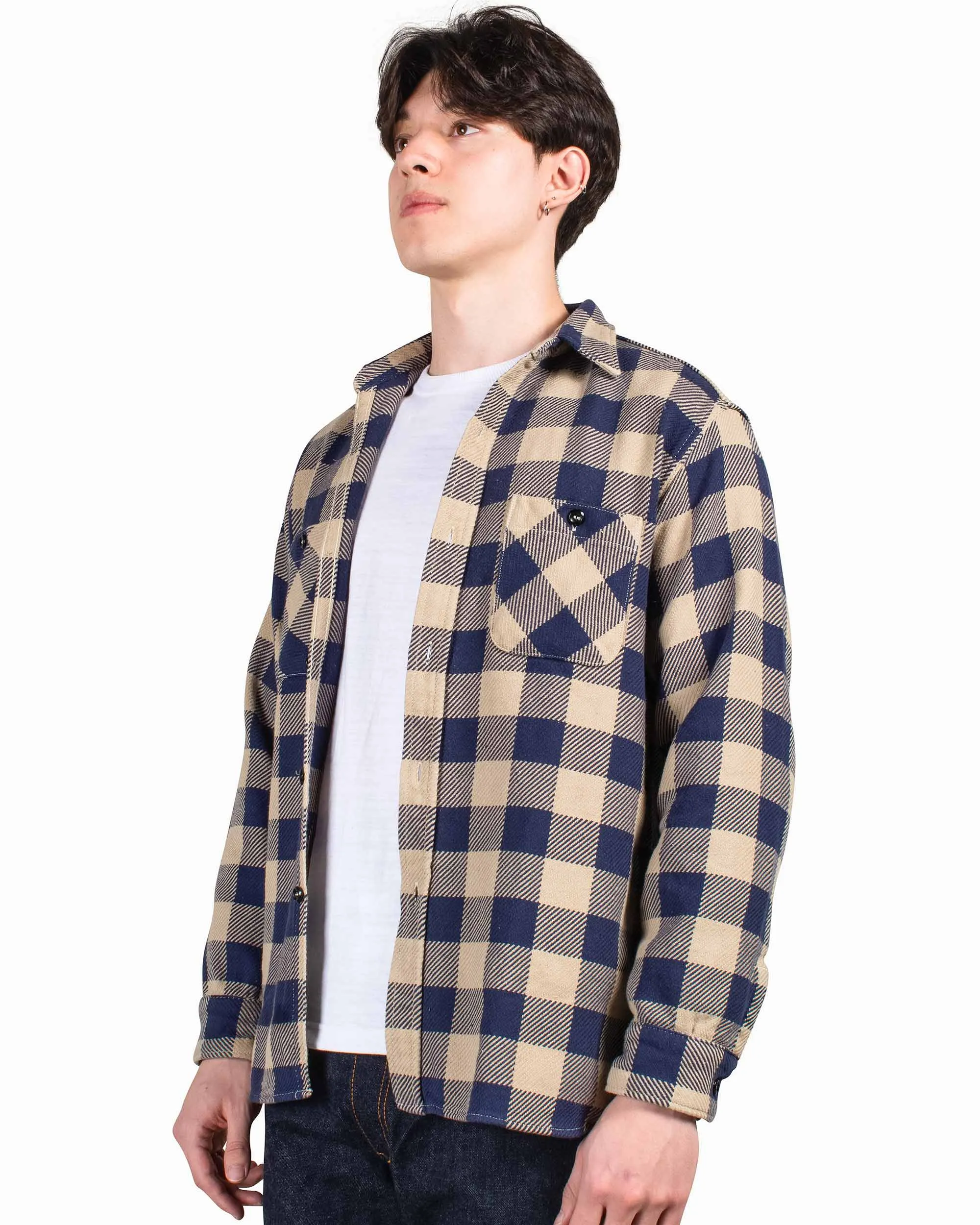 The Real McCoy's MS22104 8HU Buffalo Check Flannel Shirt Beige/Blue sold by Lost & Found product image thumbnail 4