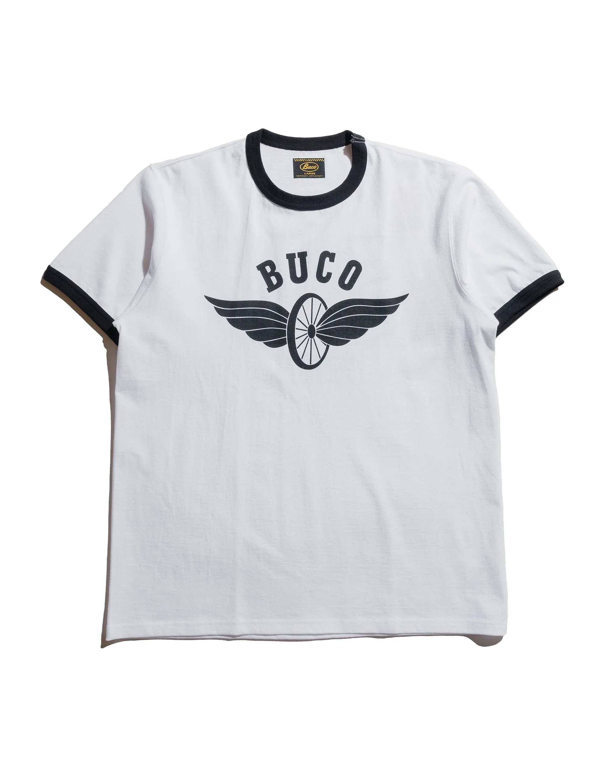 The Real McCoy's BC25004 Buco Tee / Flying Wheel White/Black sold by Lost & Found