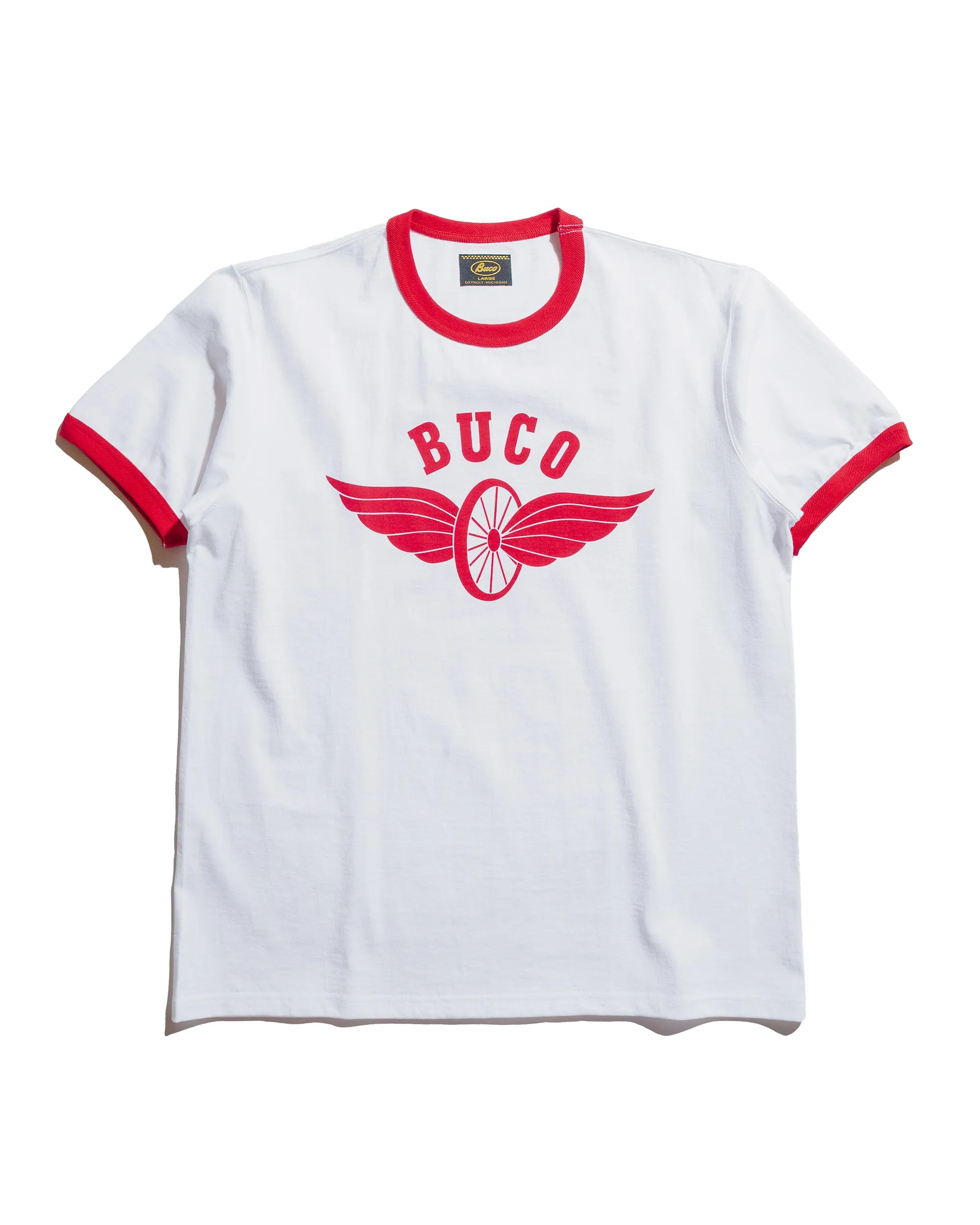 The Real McCoy's BC25004 Buco Tee / Flying Wheel White/Red sold by Lost & Found